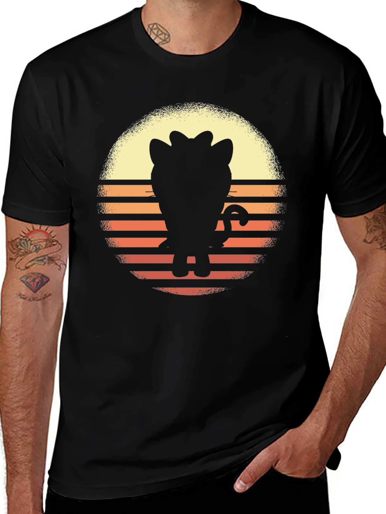 Variant 3 of Retro Cat Silhouette T-Shirt - Vintage Sunset Design