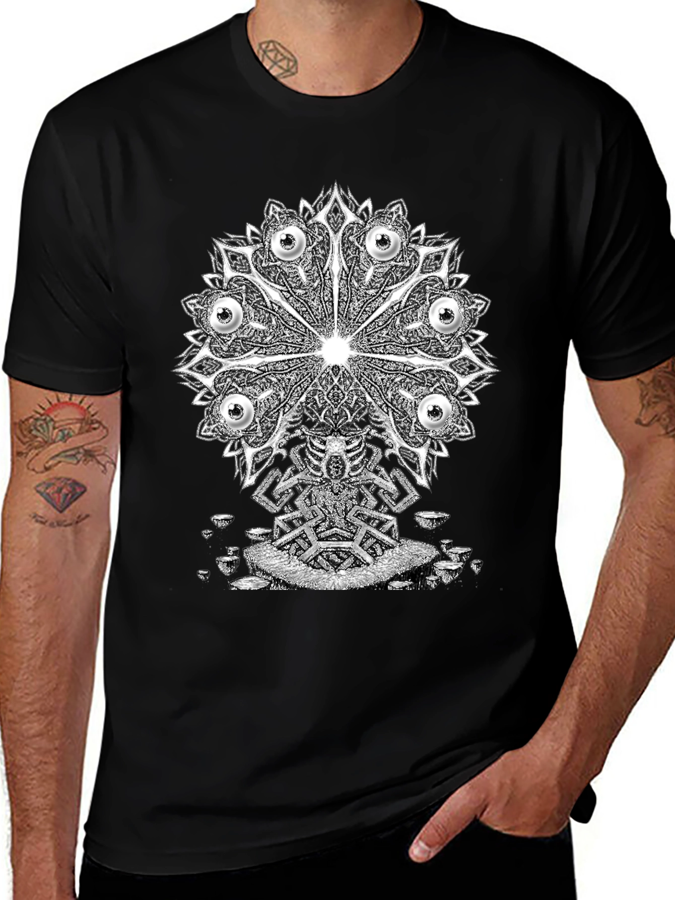 Variant 22 of Eye Mandala Graphic Tee - Black Cotton T-Shirt