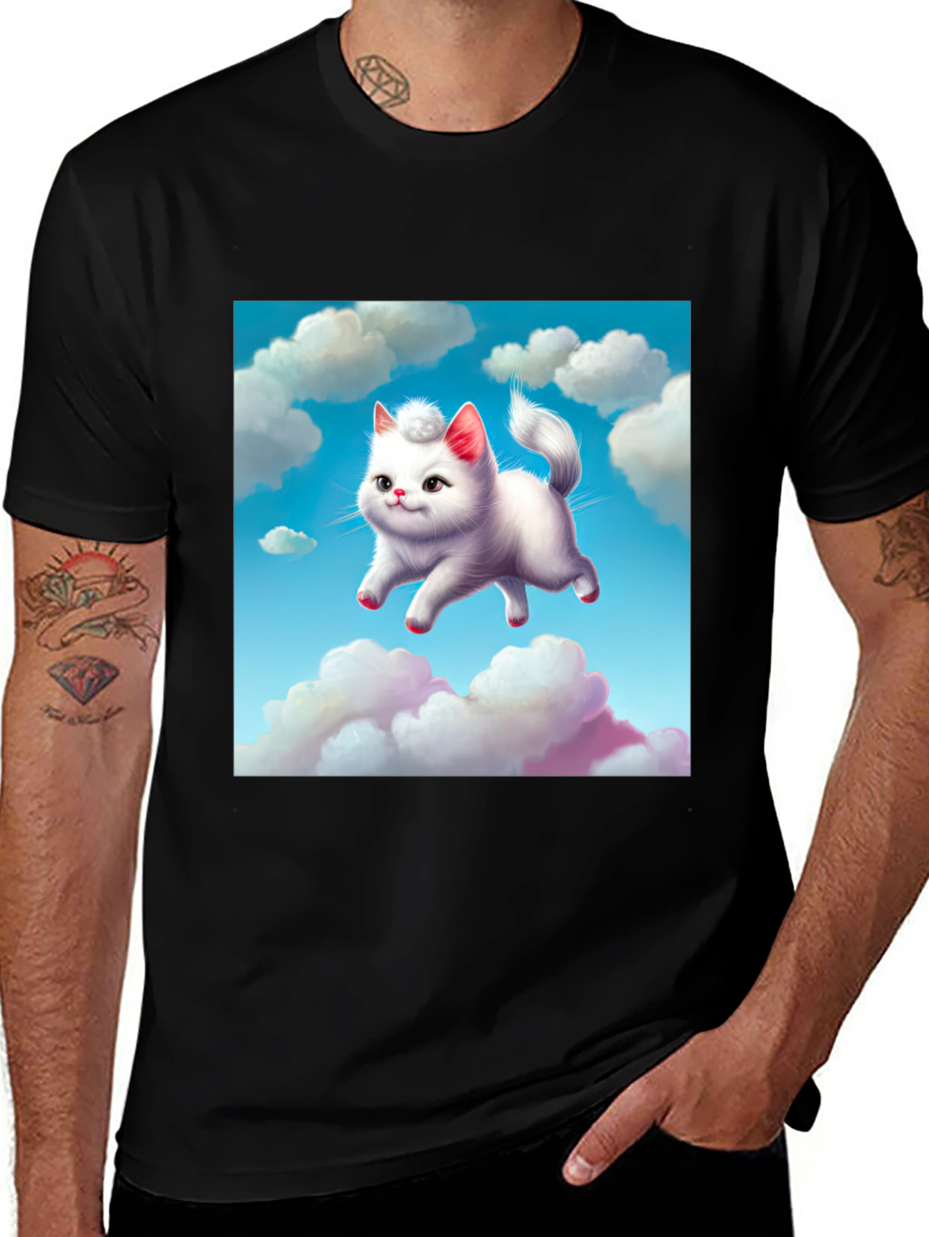 Variant 9 of Whimsical Cat Cloud T-Shirt - Sky High Style
