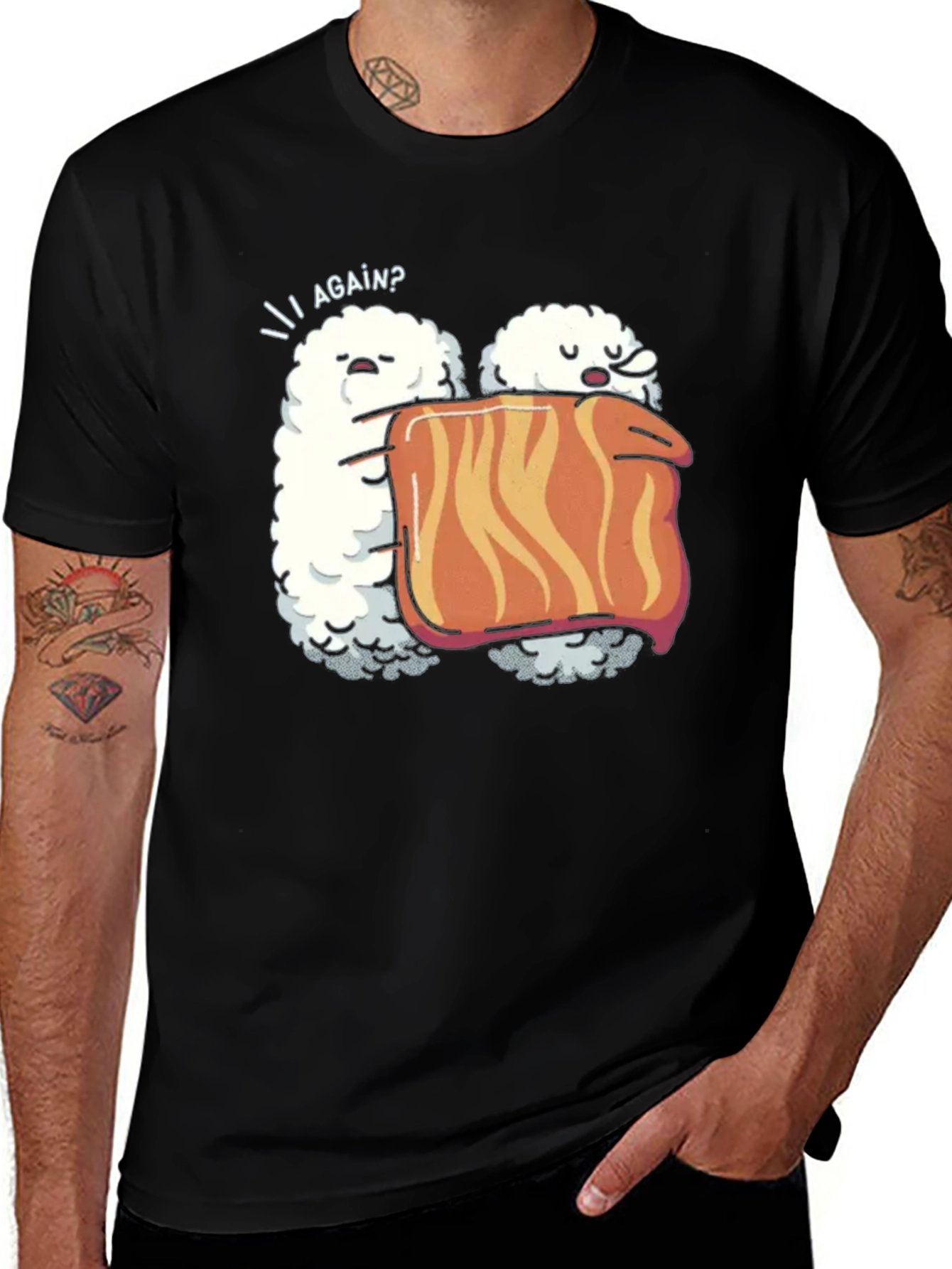 Variant 28 of Funny Sushi T-Shirt - Rice & Salmon Graphic Tee