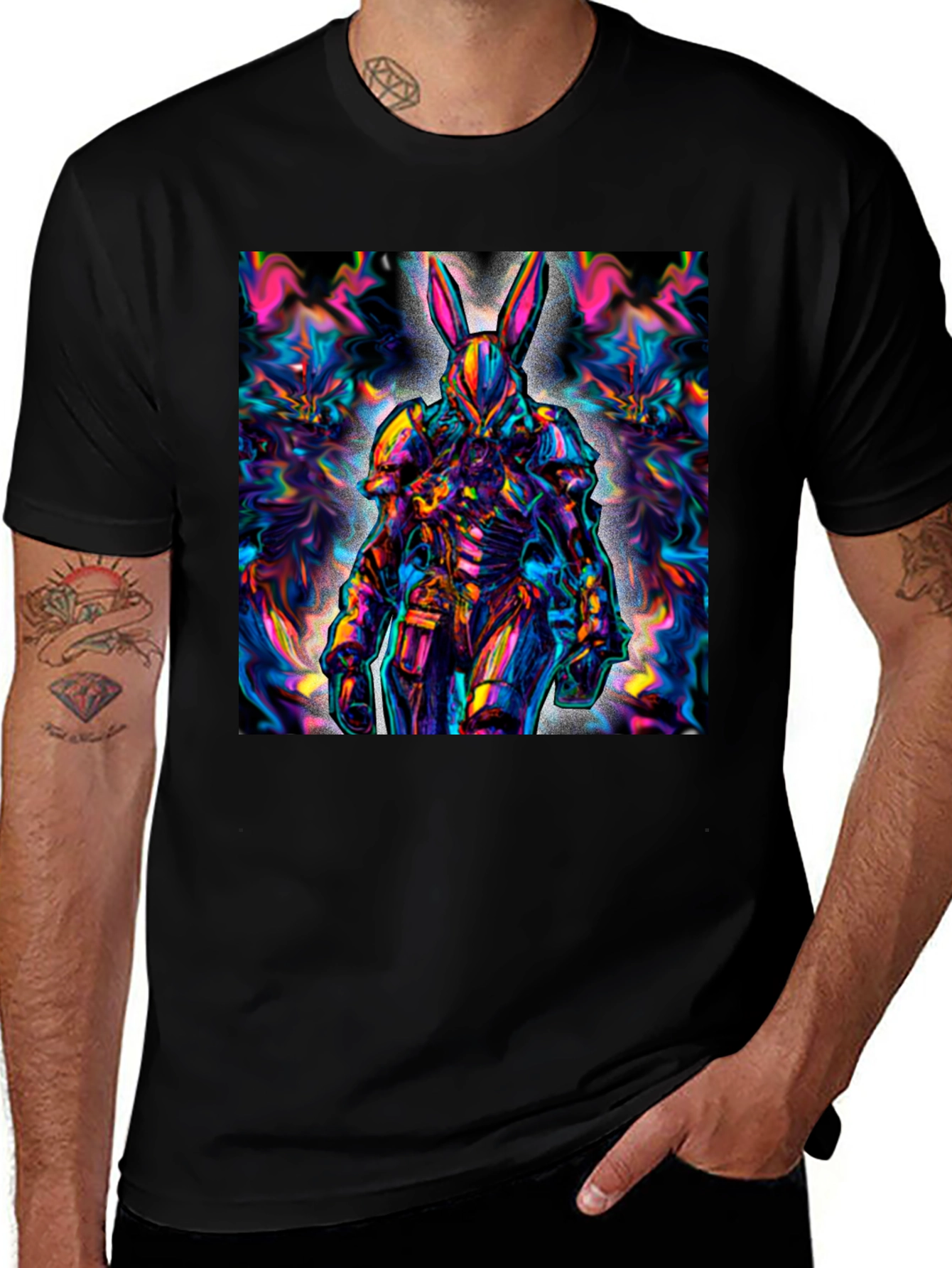 Variant 4 of Psychedelic Rabbit Warrior Black T-Shirt