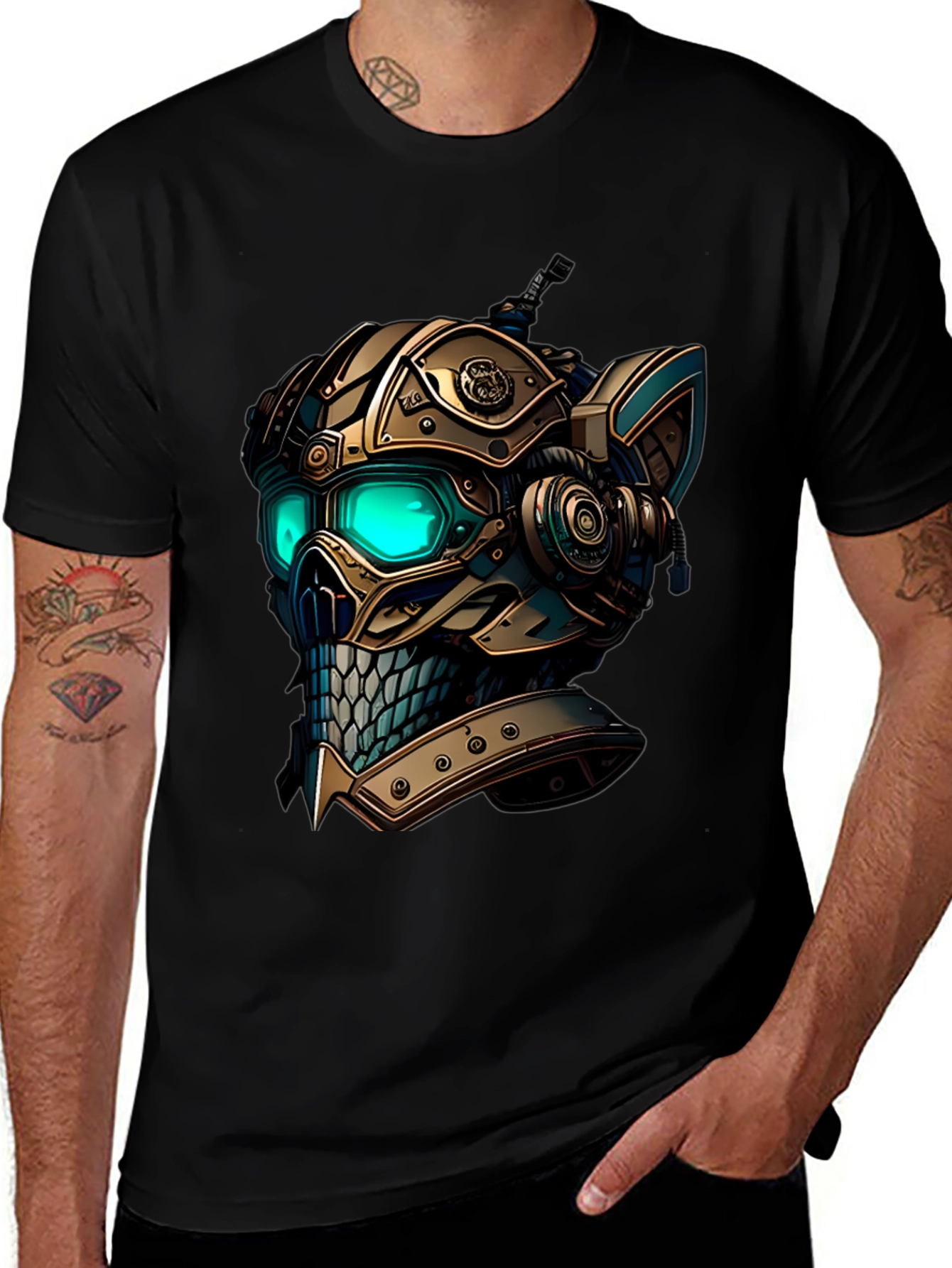 Variant 25 of Steampunk Skull Graphic Tee - Black Cotton T-Shirt