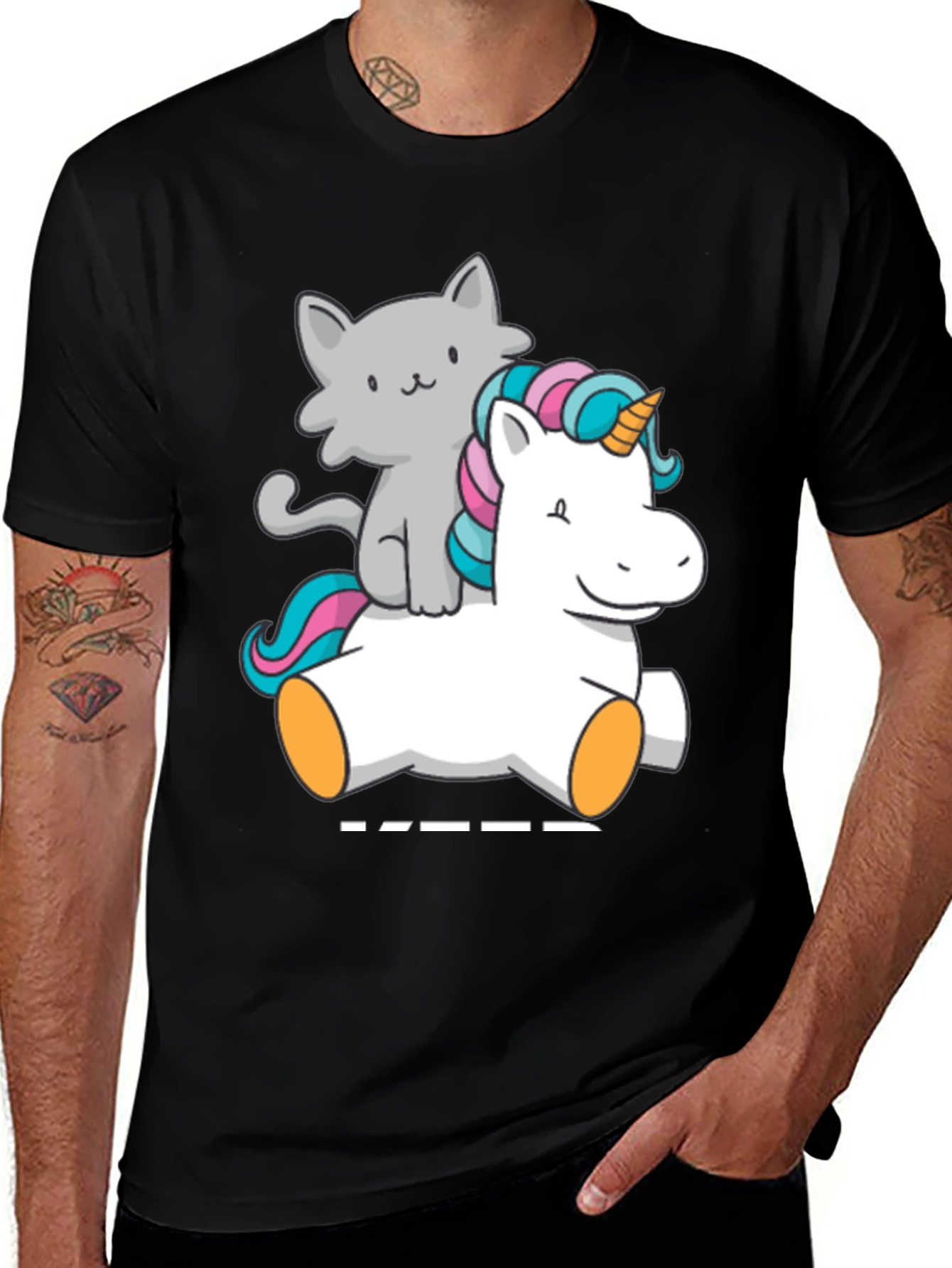 Variant 14 of Cat Riding Unicorn Black T-Shirt