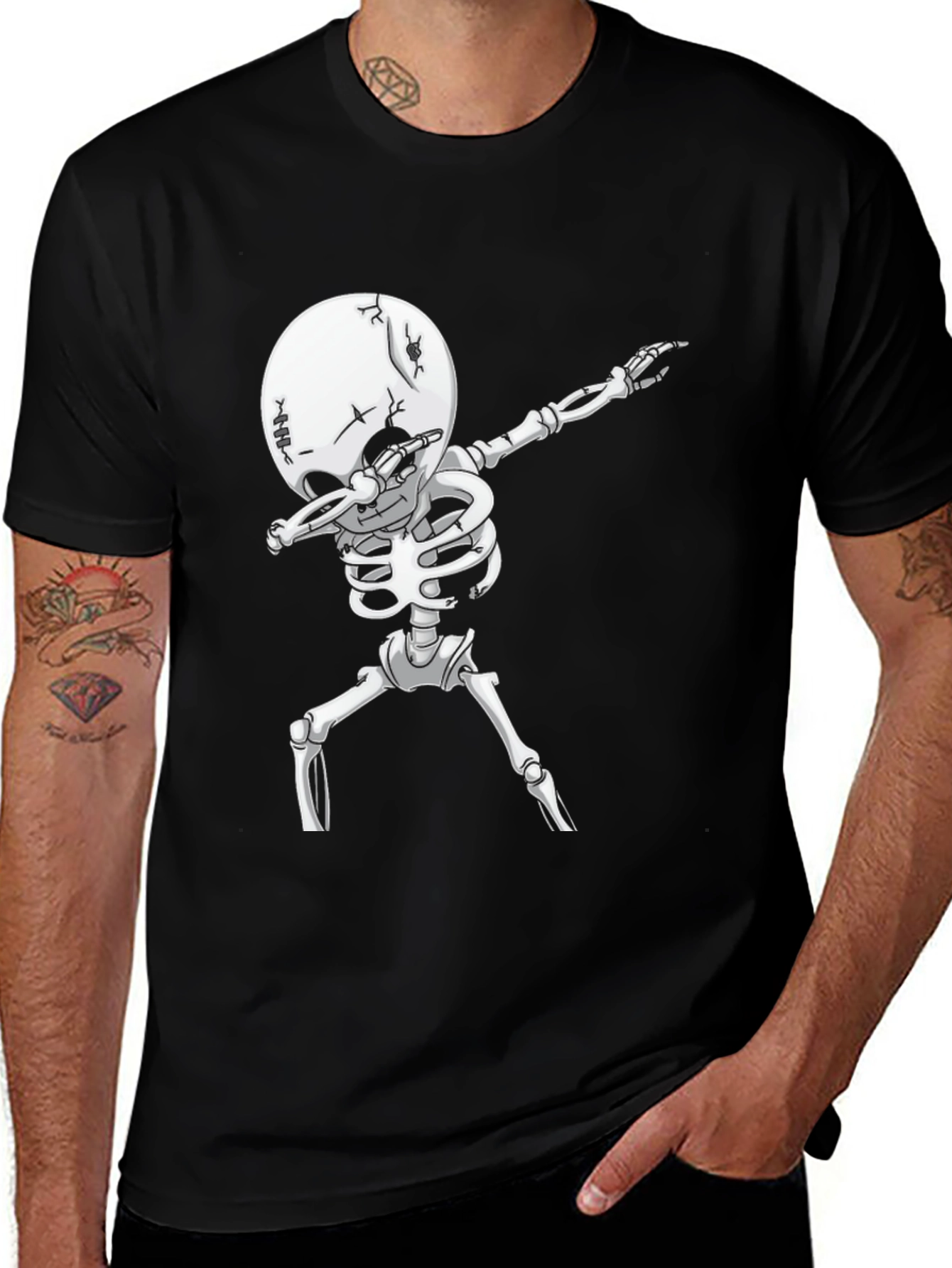 Variant 3 of Dabbing Skeleton Graphic Tee - Black Cotton T-Shirt
