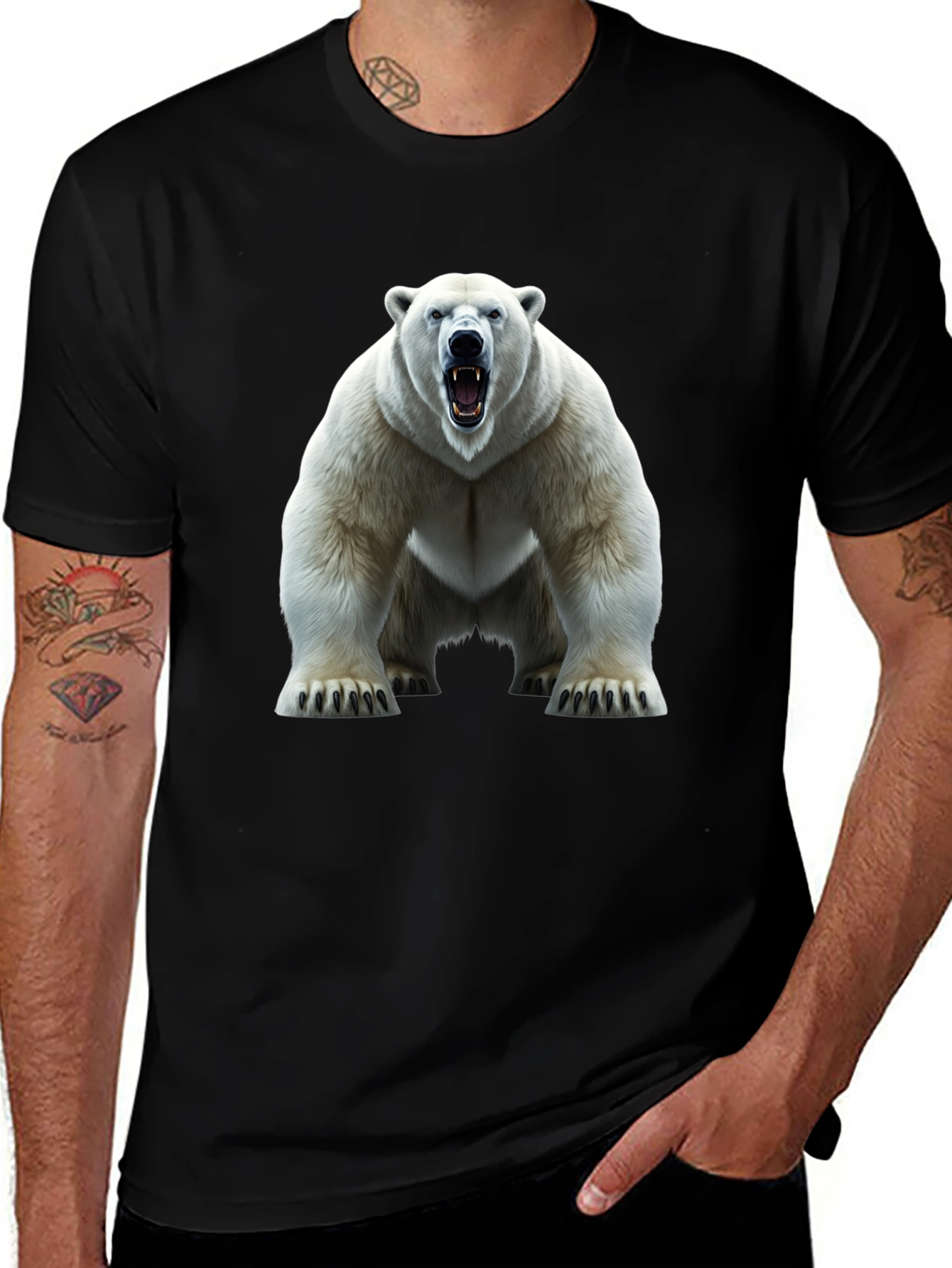 Black Polar Bear Graphic Tee - Fierce Animal Print main image