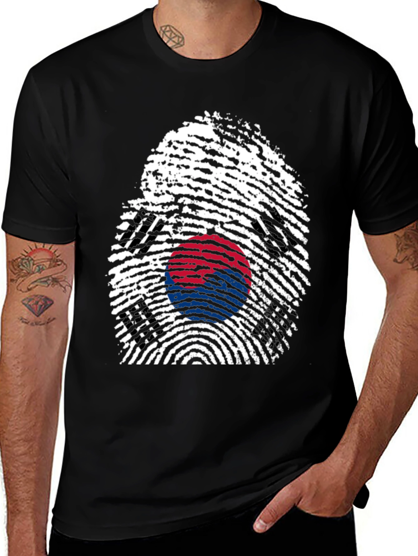Variant 5 of South Korea Flag Fingerprint Graphic T-Shirt