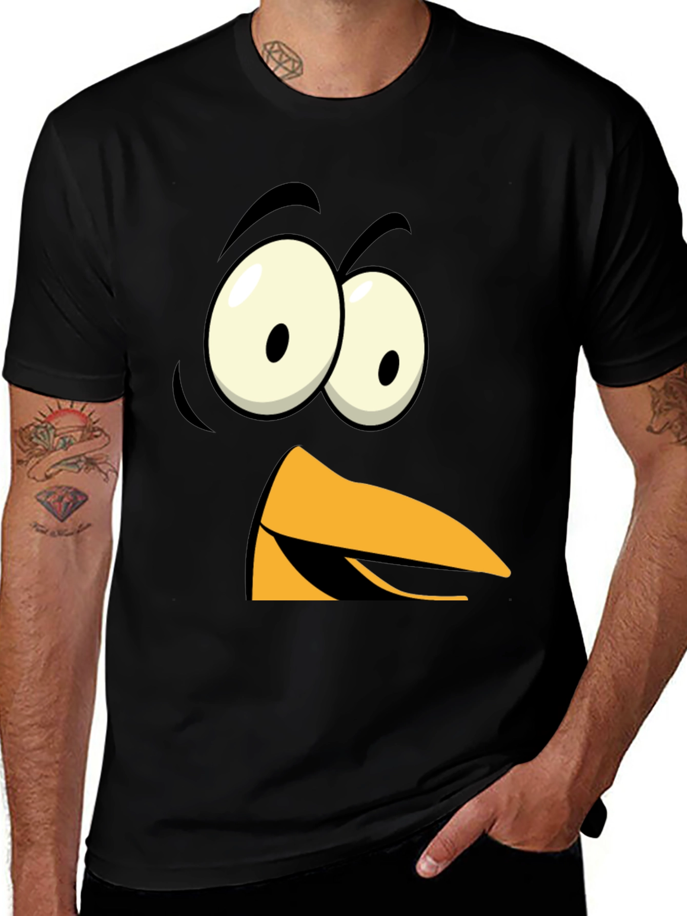 Variant 2 of Funny Angry Bird Face Graphic Tee - Black