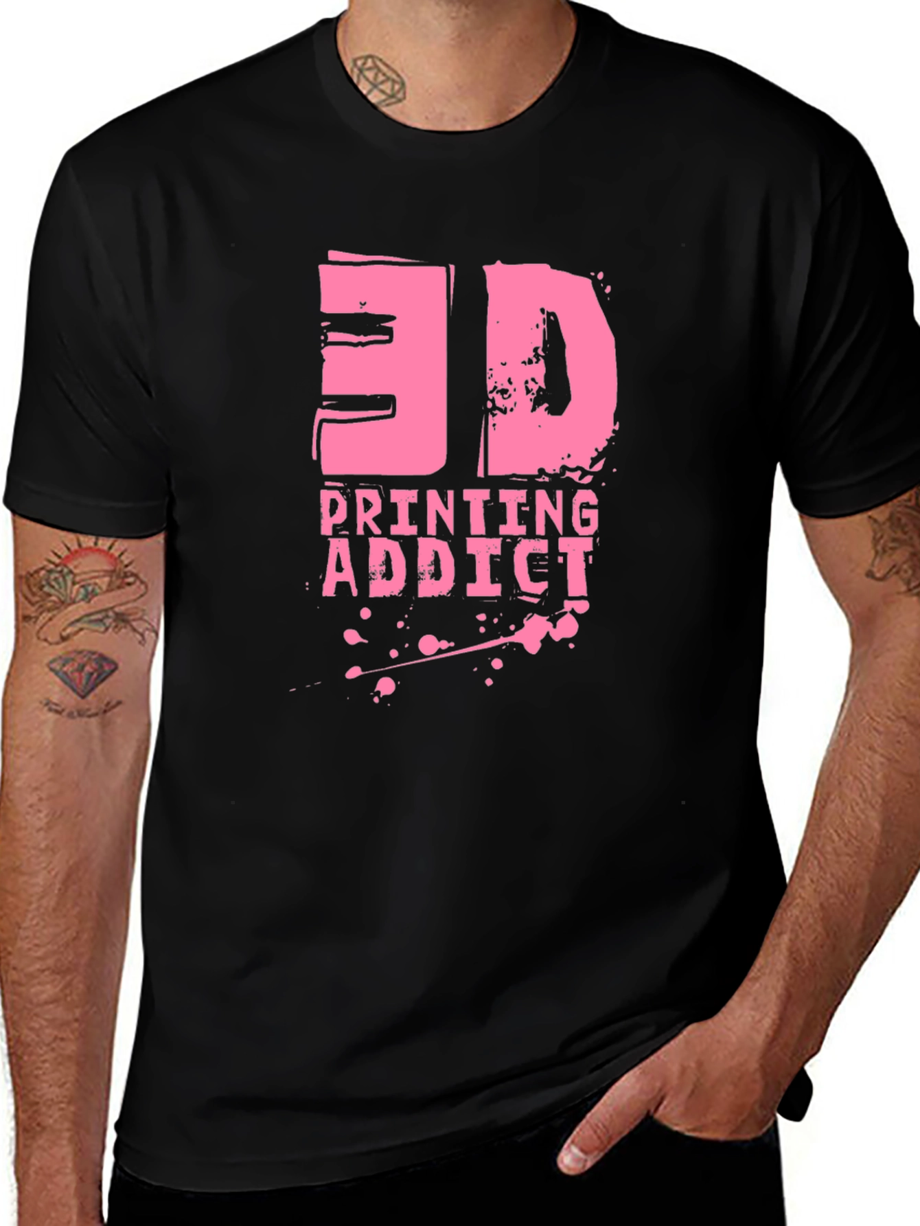 3D Printing Addict Graphic Tee - Black Cotton T-Shirt