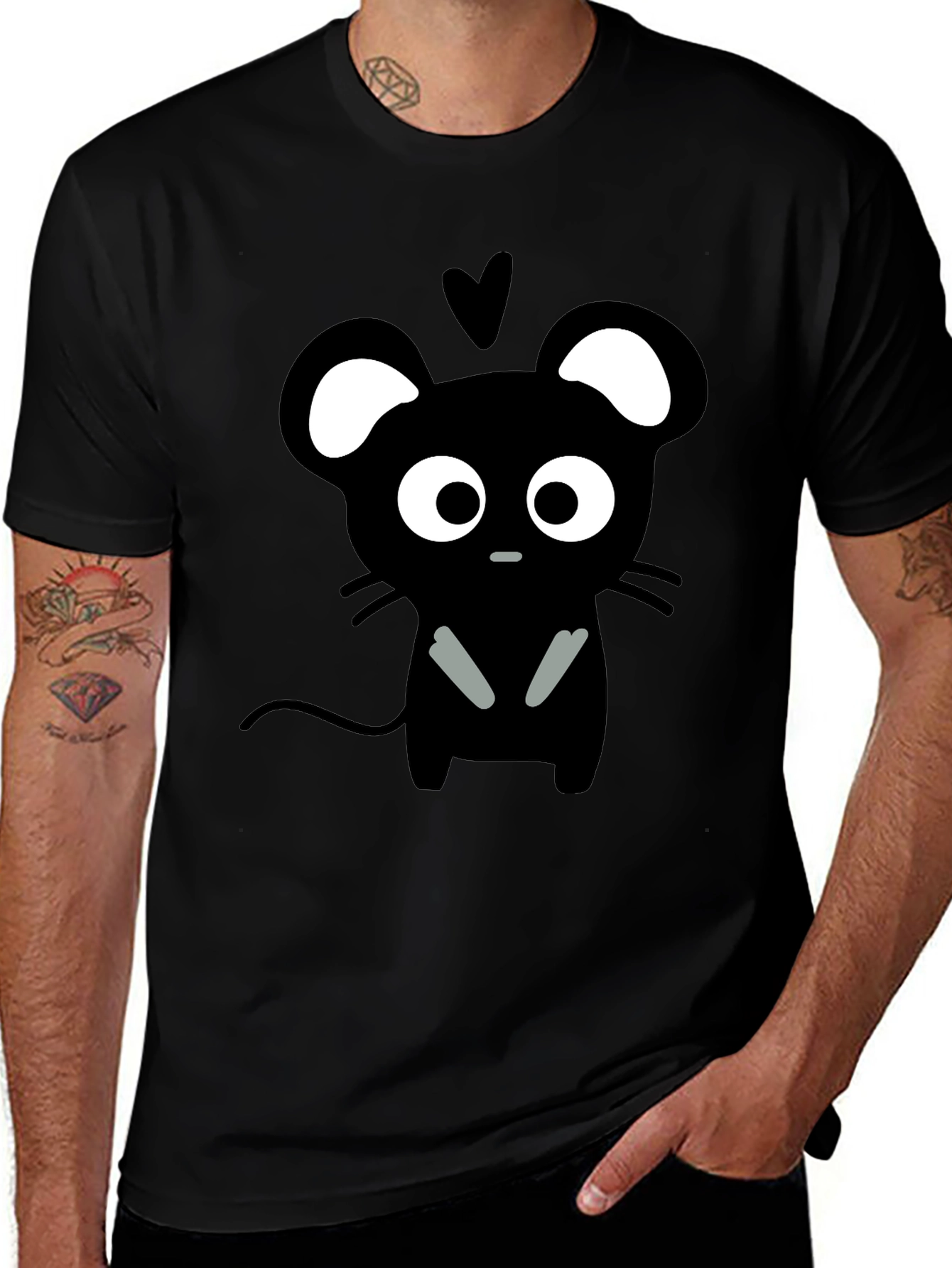 Variant 9 of Cute Cartoon Mouse Graphic Black T-Shirt