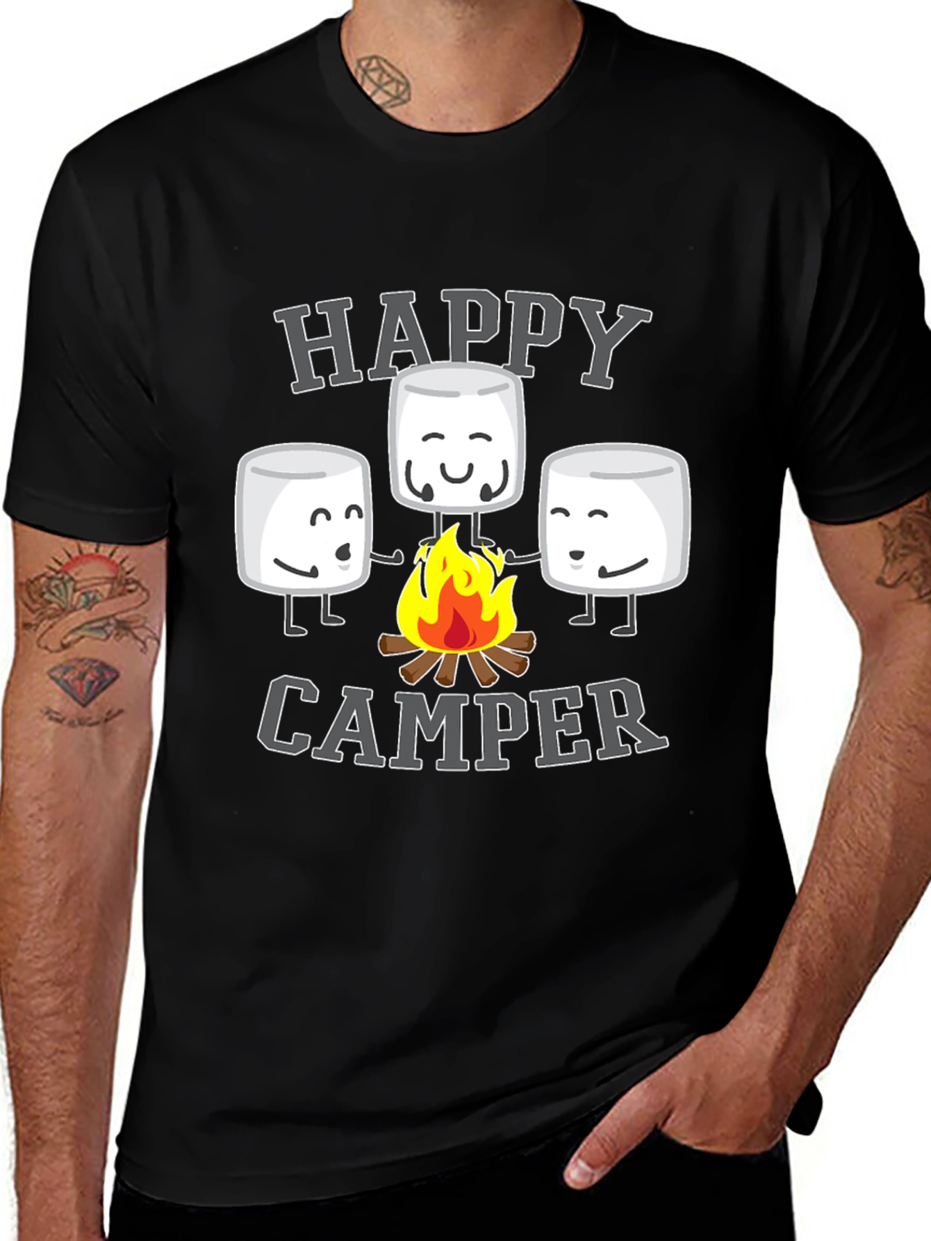 Variant 10 of Happy Camper Graphic Tee - Marshmallow Campfire Design