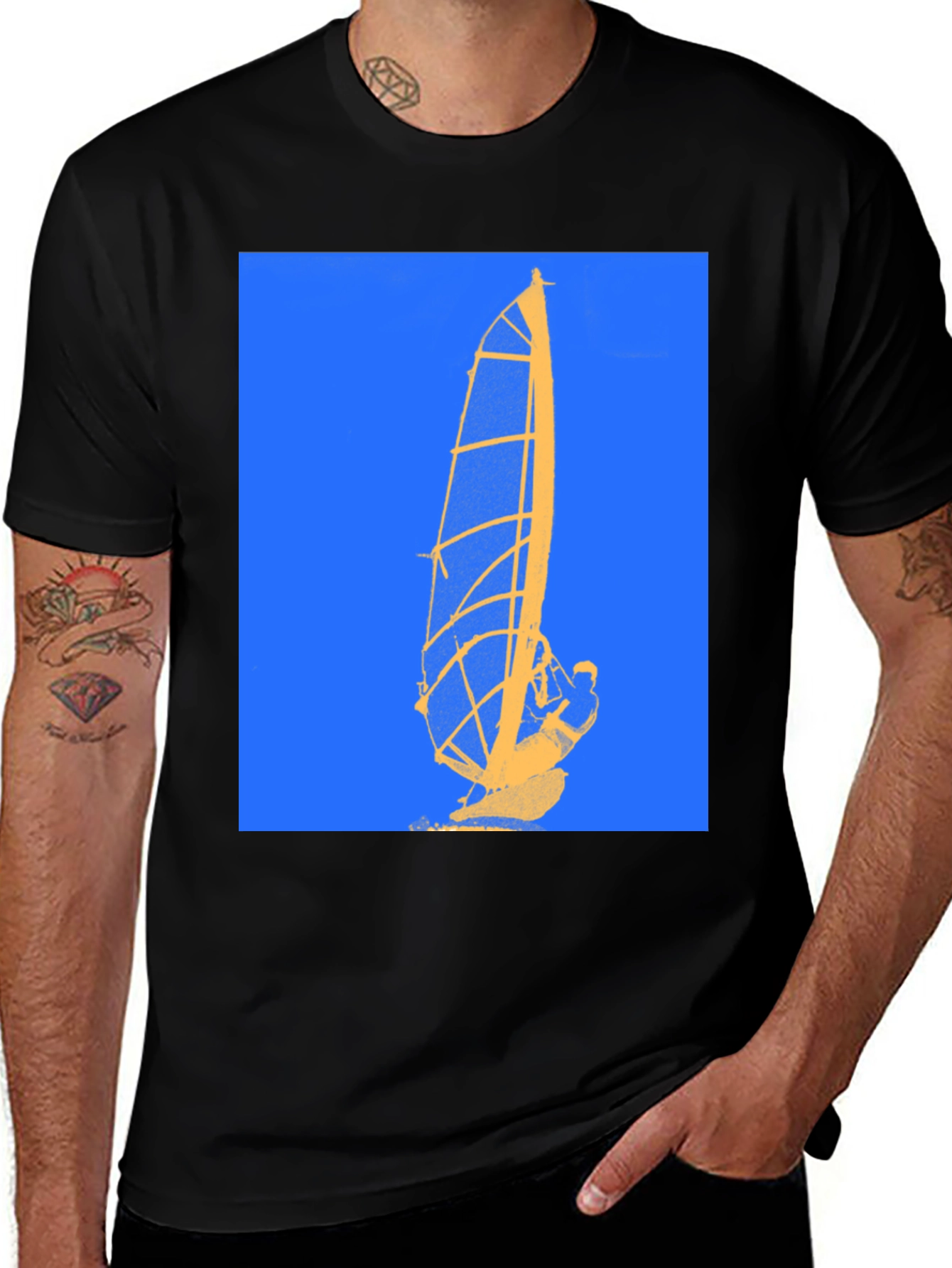 Variant 3 of Windsurfer Graphic Tee - Black Cotton Comfort