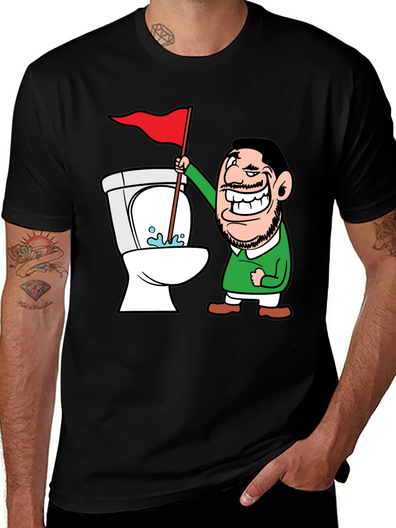 Variant 18 of Toilet Humor T-Shirt - Red Flag Cartoon Graphic Tee