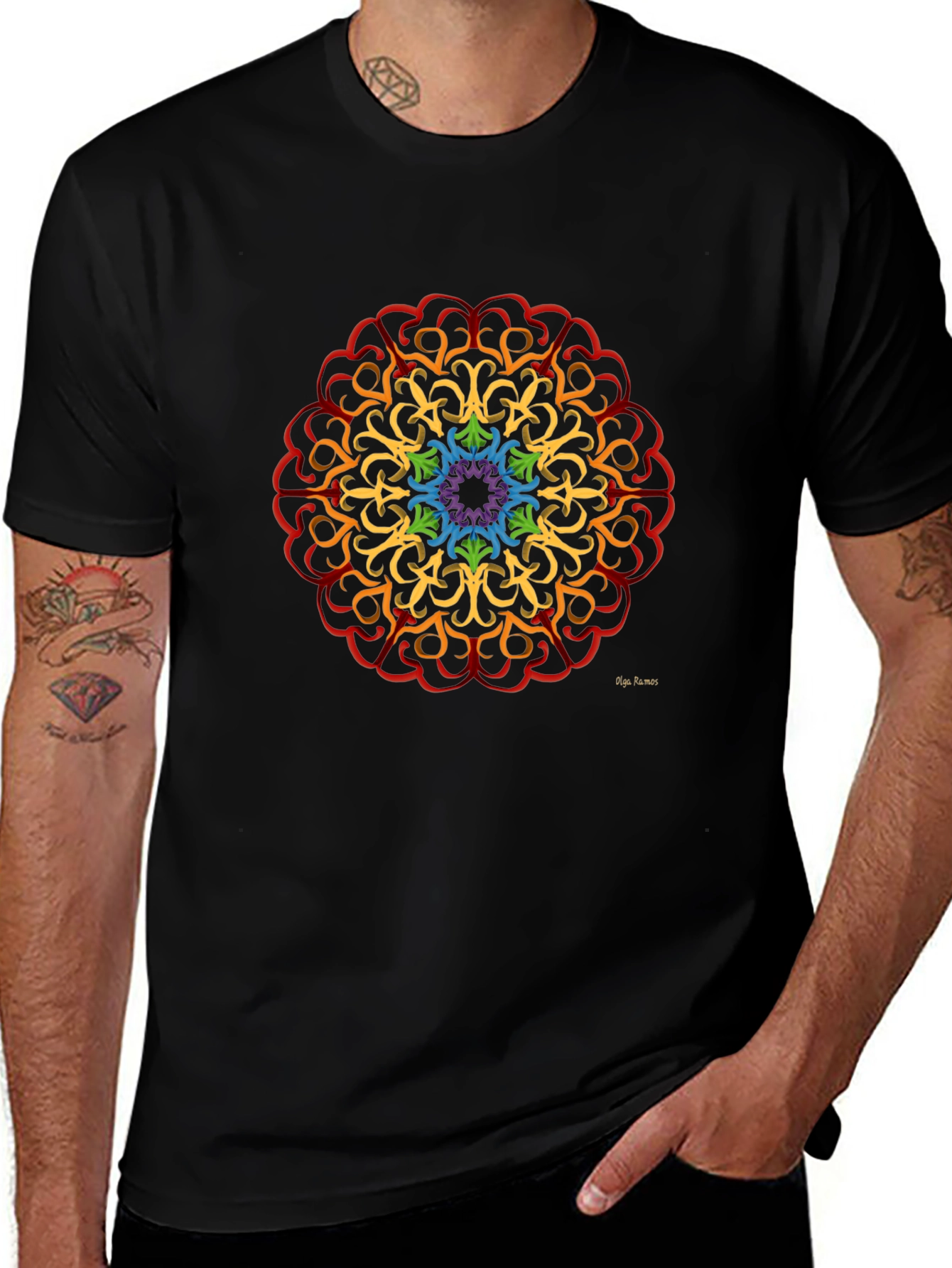 Variant 14 of Rainbow Mandala Graphic T-Shirt - Artistic Design