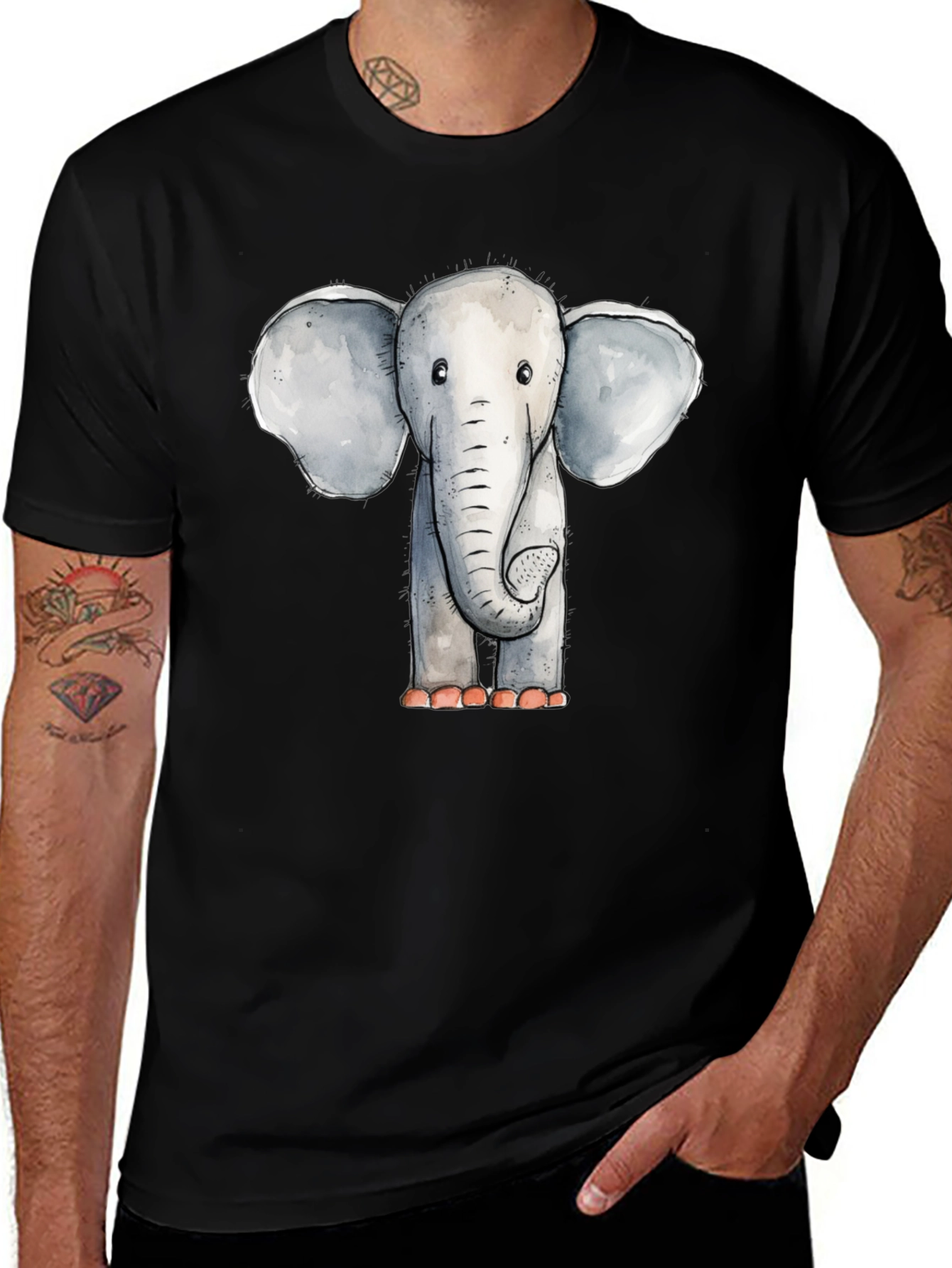 Variant 22 of Cute Elephant Graphic T-Shirt - Black Unisex Tee