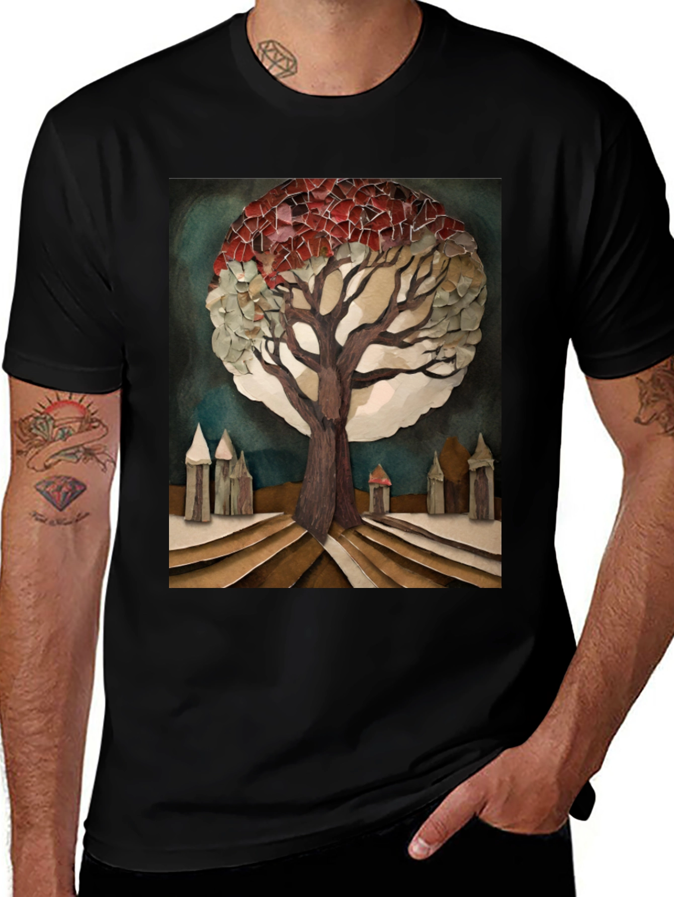 Variant 20 of Artistic Tree Print Black T-Shirt
