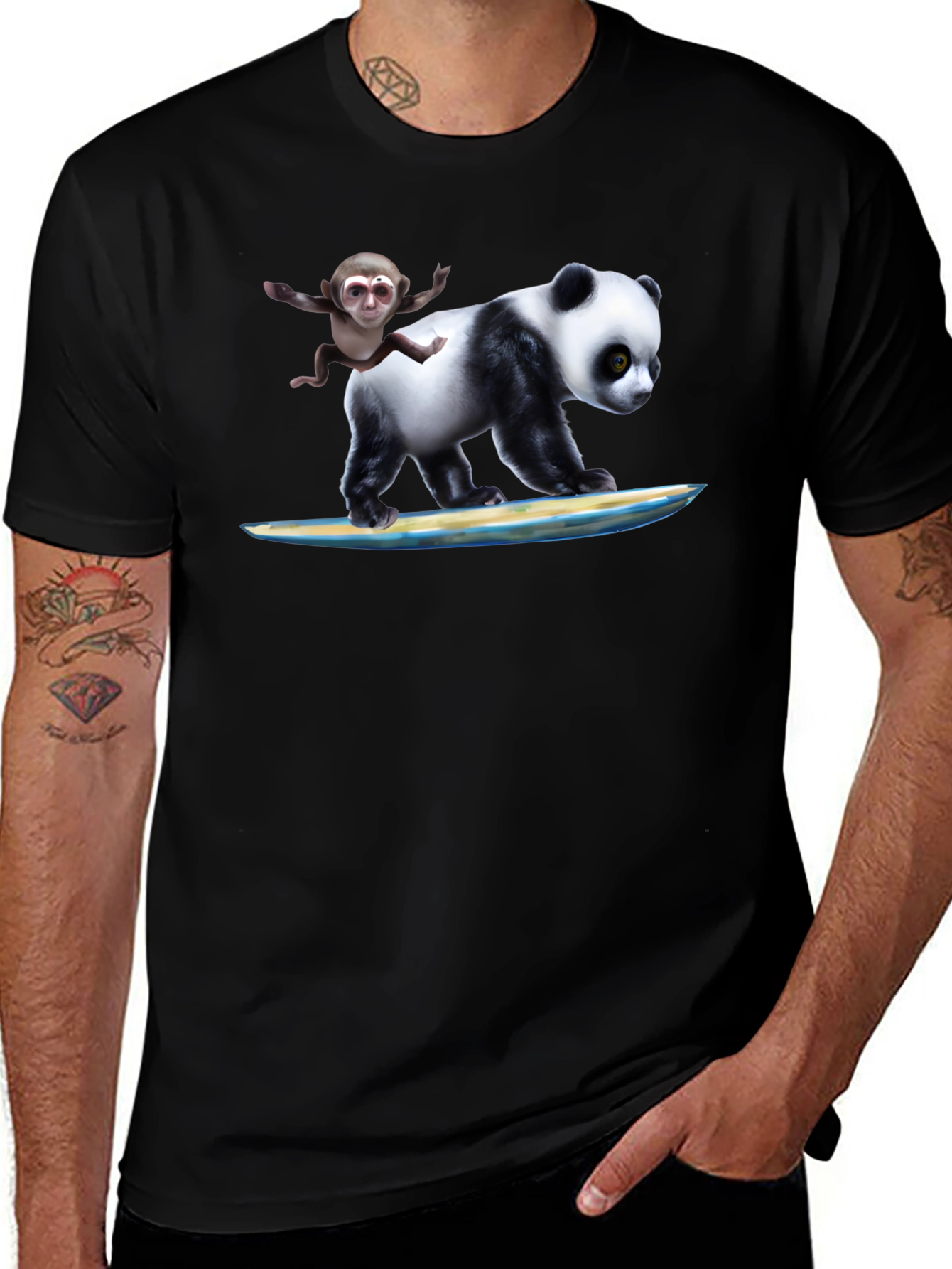 Variant 25 of Panda & Monkey Surfing T-Shirt - Unique Design