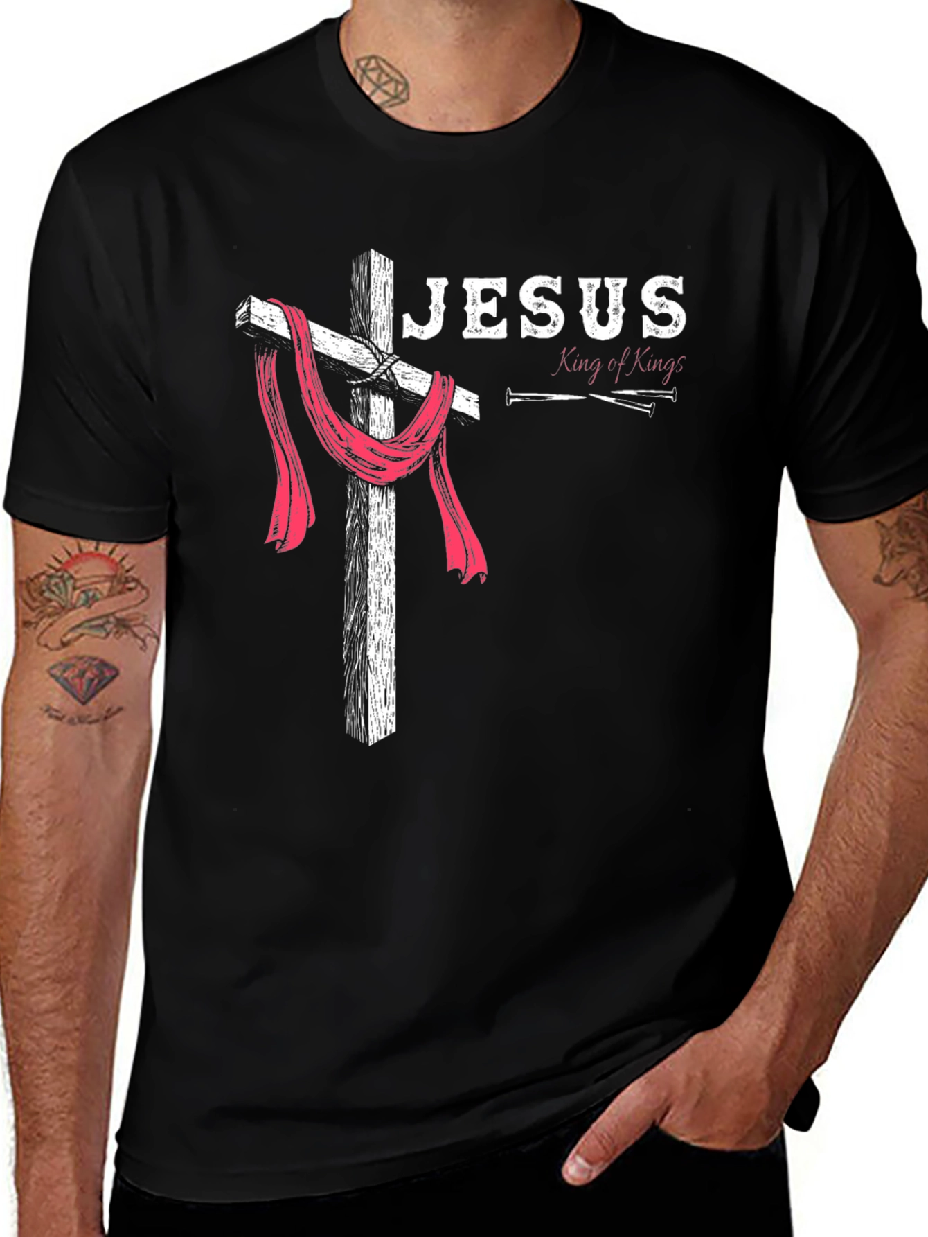 Jesus King of Kings Cross Graphic Black T-Shirt