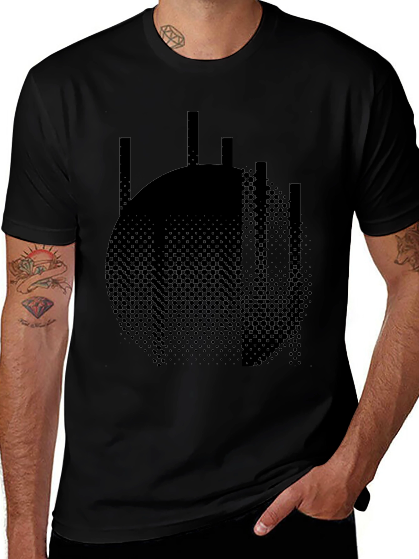 Abstract Circle Graphic Tee - Modern Black T-Shirt