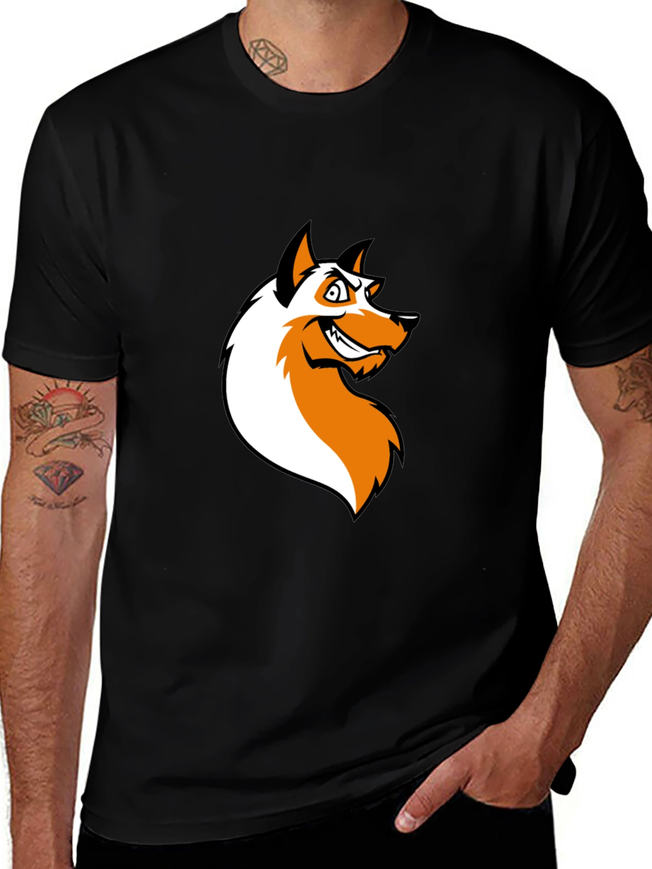 Variant 23 of Edgy Fox Graphic Tee - Black Cotton T-Shirt