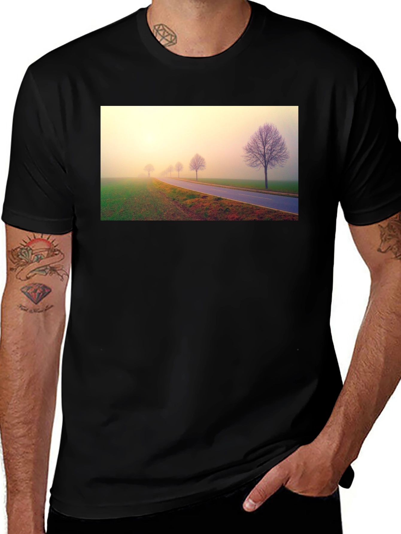 Variant 19 of Foggy Road Graphic Tee - Black Cotton T-Shirt