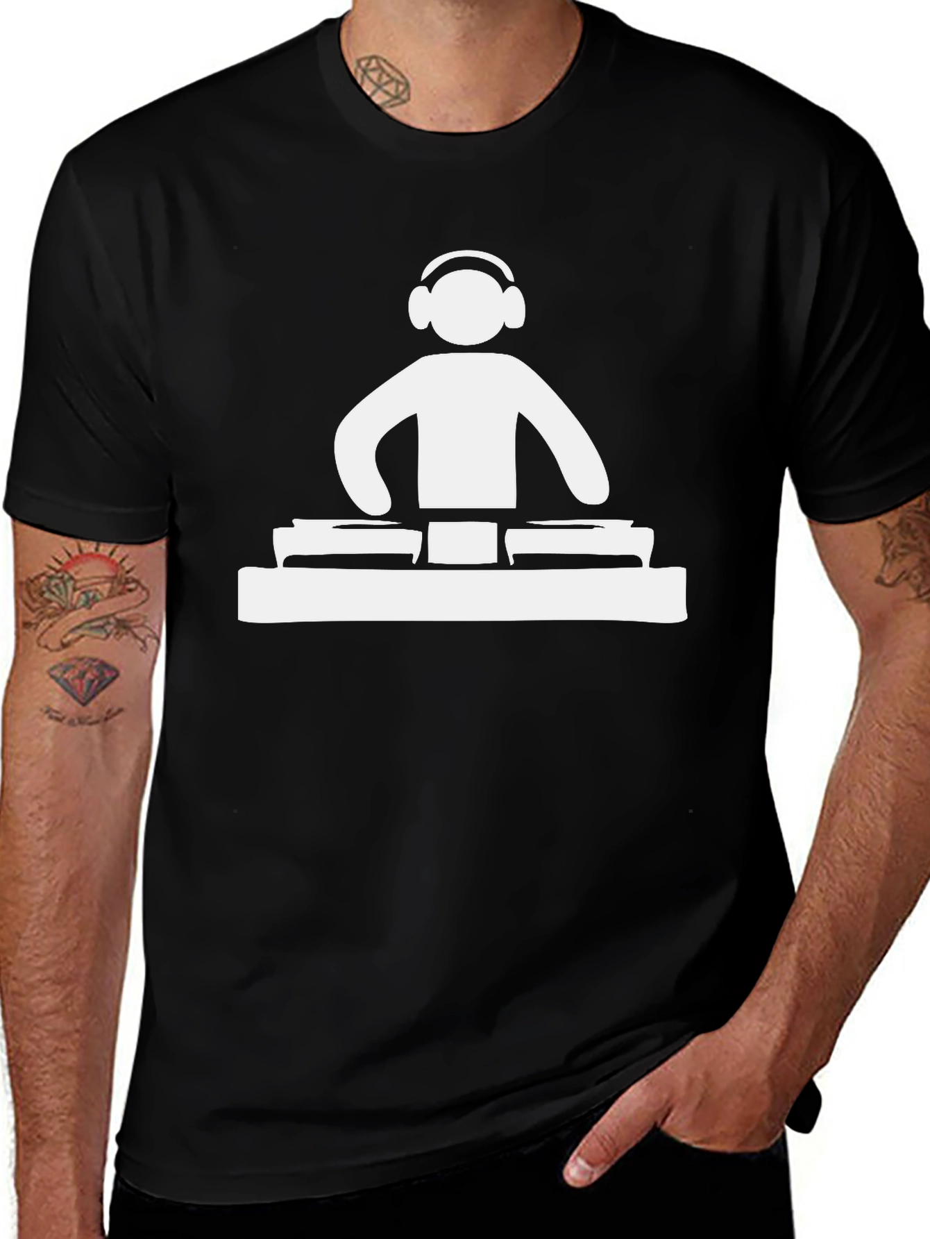 Variant 13 of DJ Turntable Graphic Tee - Black Cotton T-Shirt