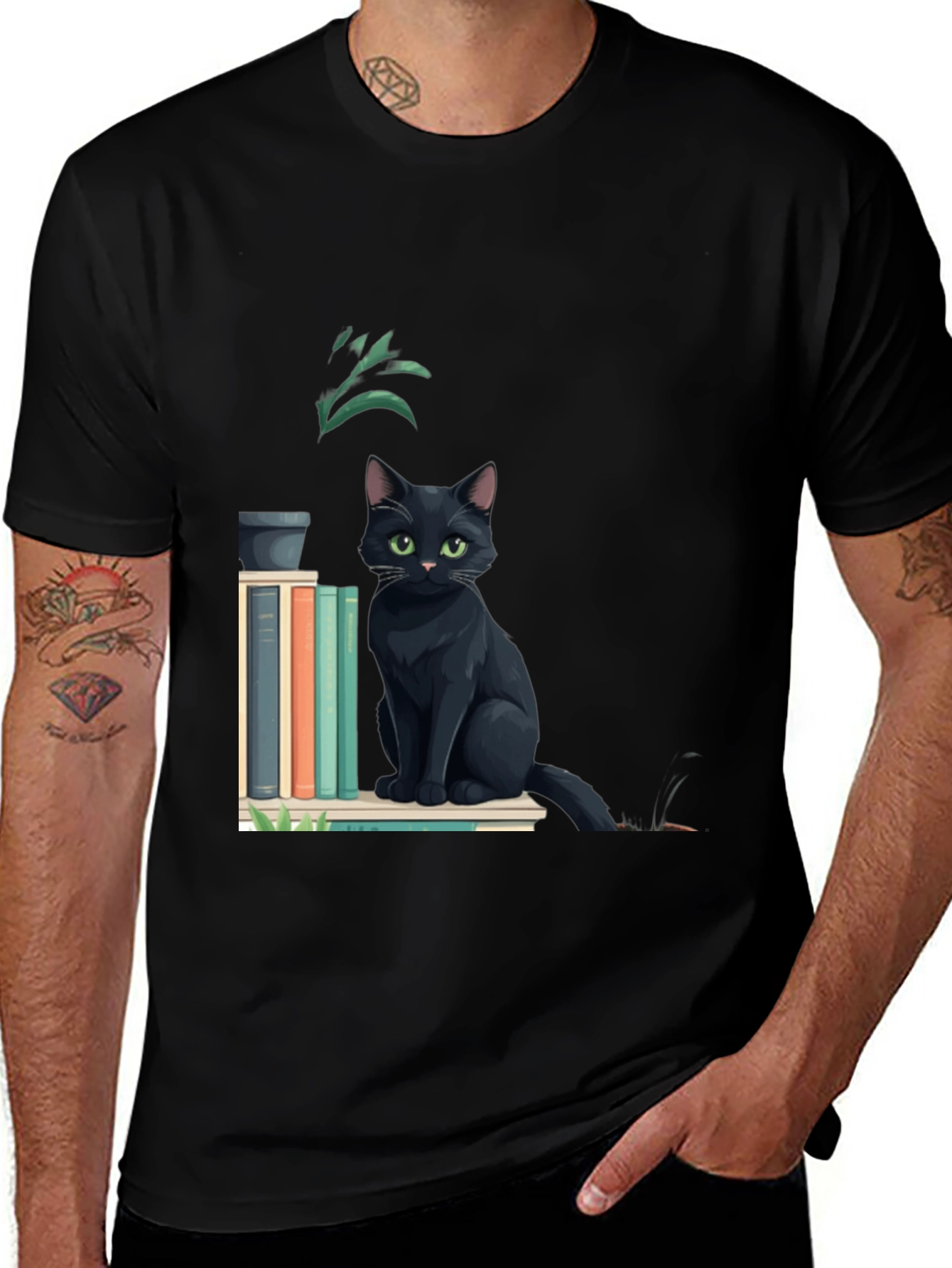 Variant 23 of Black Cat Bookshelf T-Shirt - Stylish & Comfortable