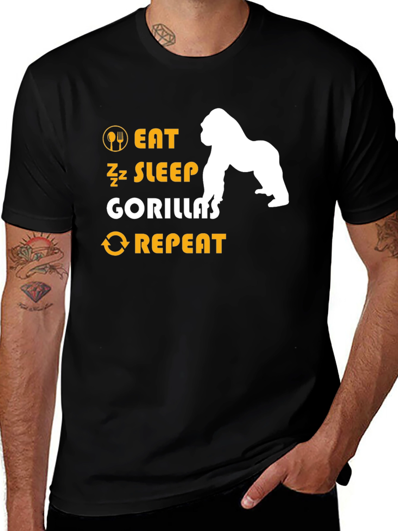 Variant 18 of Eat Sleep Gorillas Repeat T-Shirt - Black
