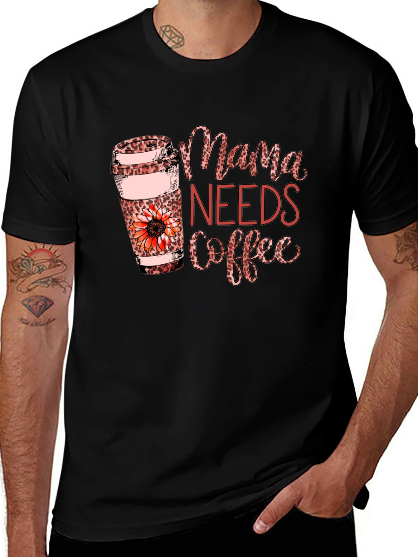 Variant 5 of Mama Needs Coffee Leopard Print T-Shirt