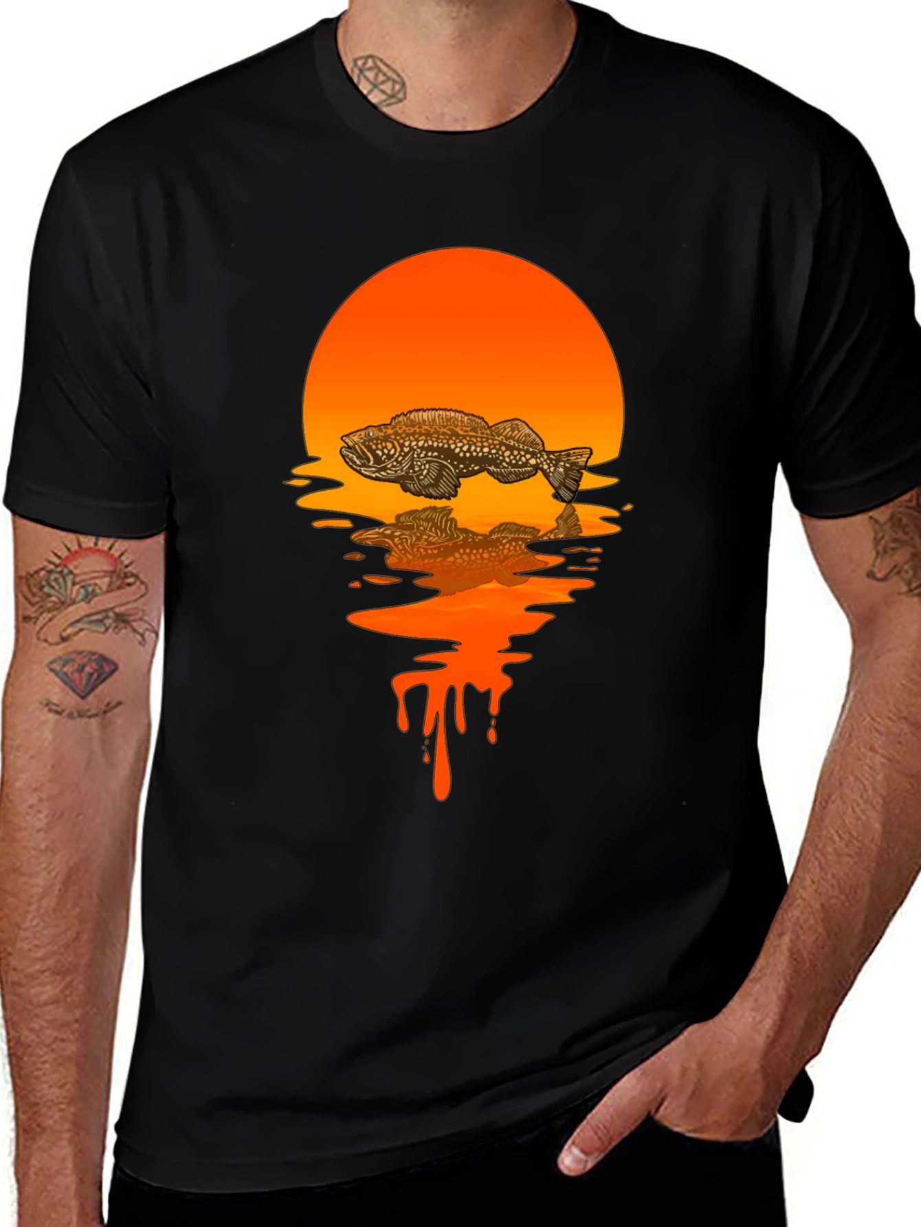 Variant 28 of Fish Sunset Graphic Tee - Black Cotton Blend