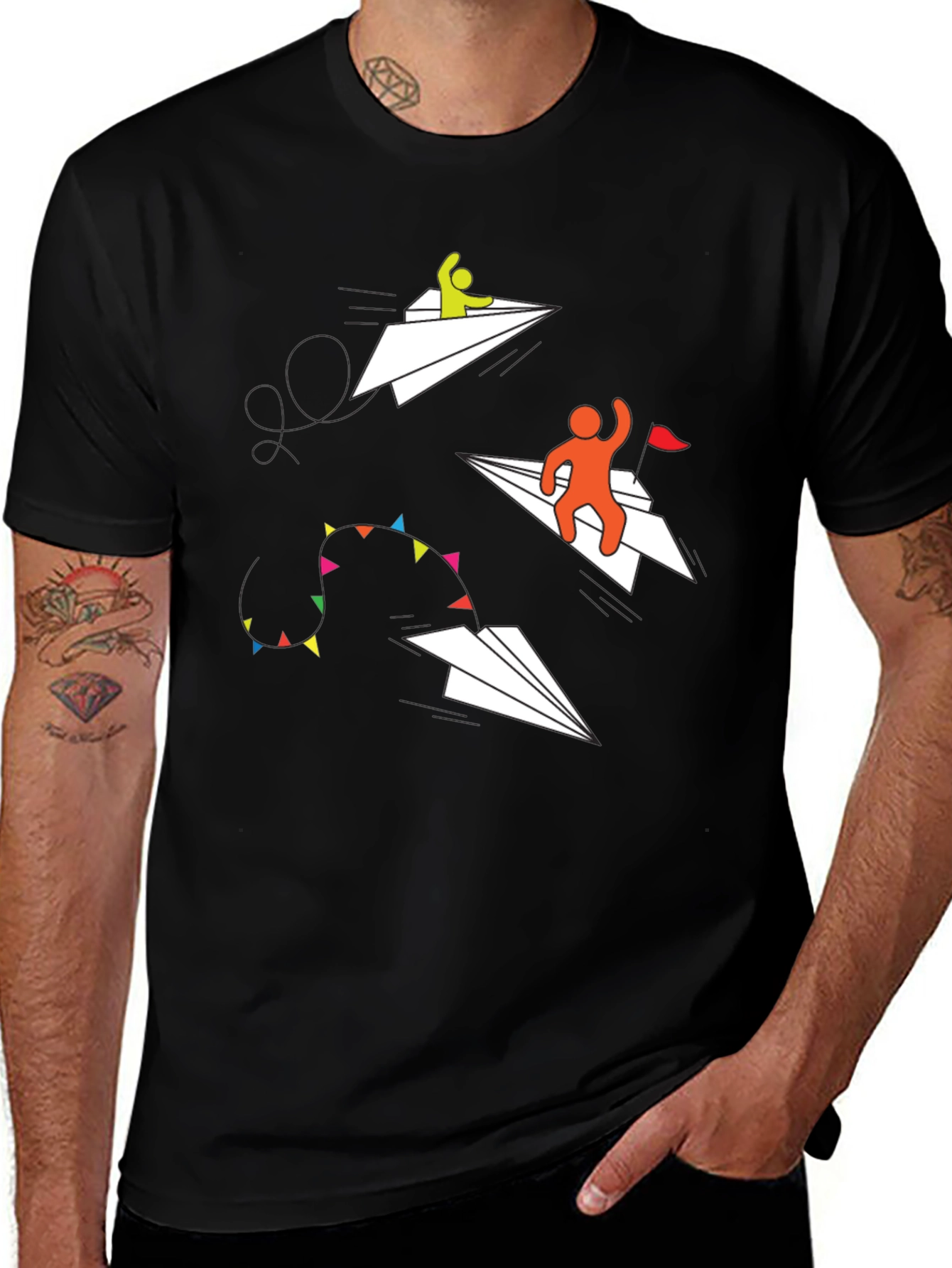Variant 18 of Paper Airplane T-Shirt - Flying High Design