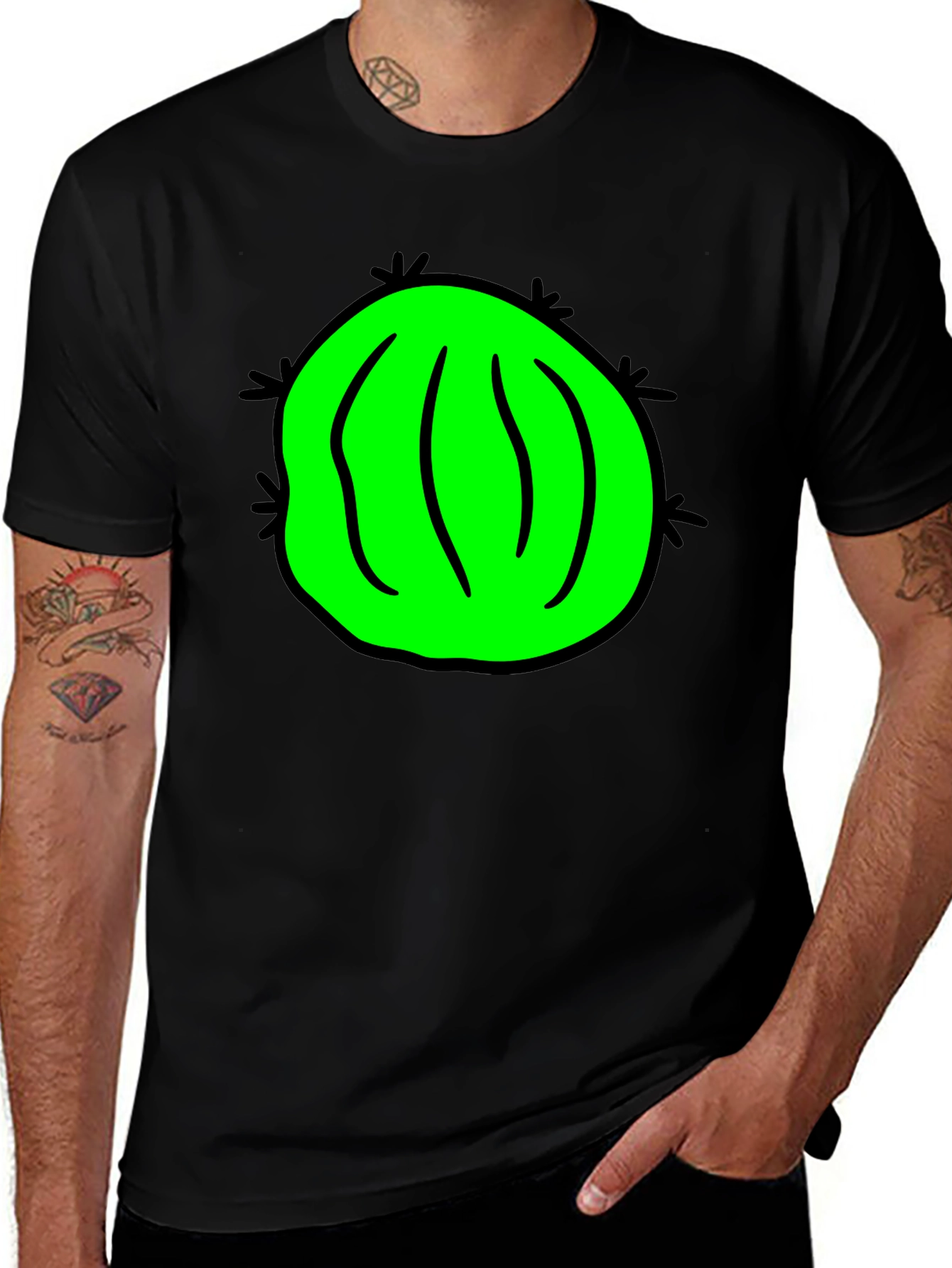 Variant 21 of Novelty Green Cactus Graphic Black T-Shirt