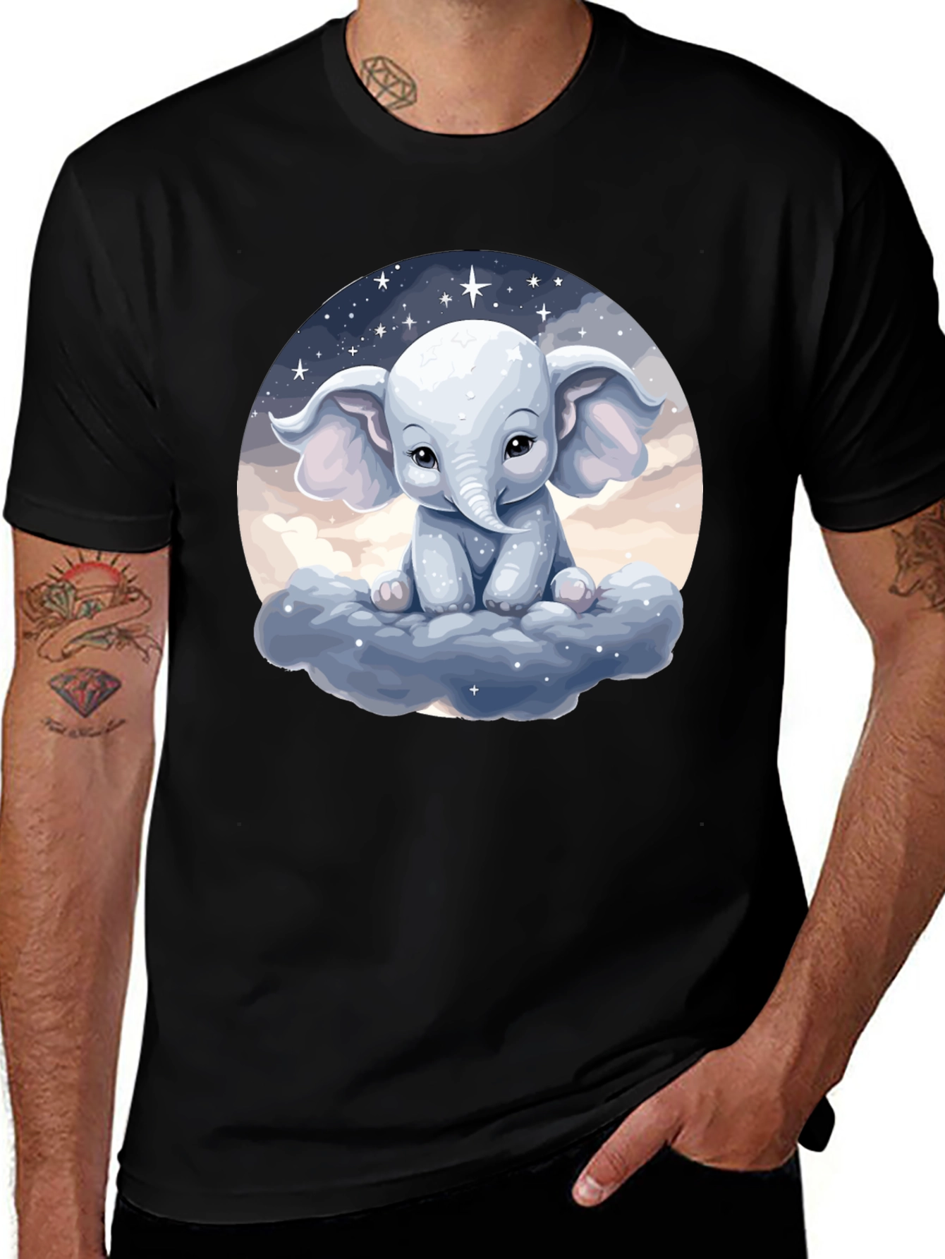 Variant 10 of Cute Elephant on Cloud Black T-Shirt