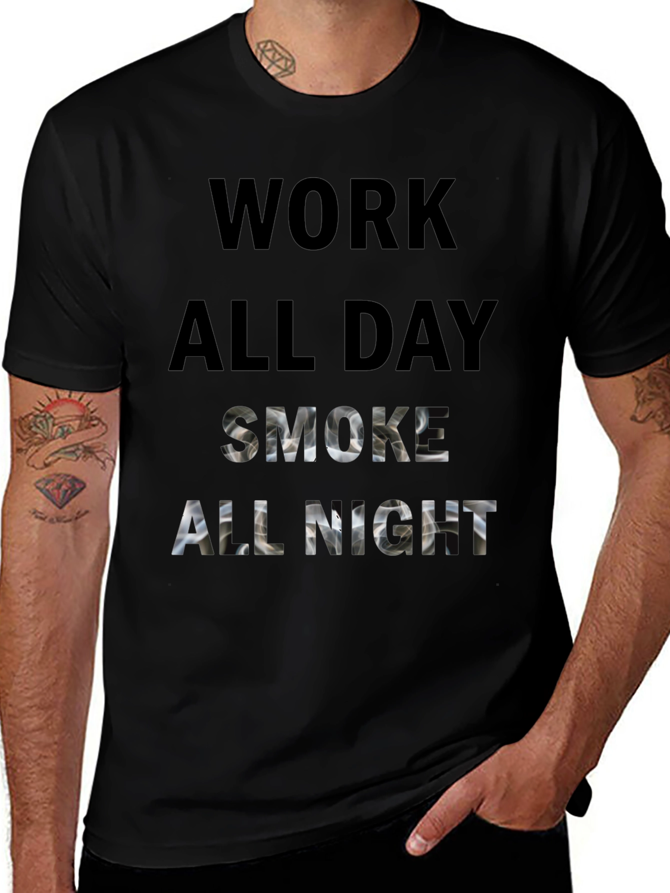 Variant 22 of Work All Day Smoke All Night Black T-Shirt