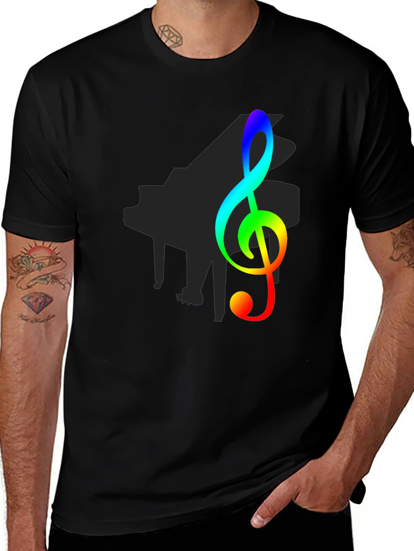 Variant 23 of Rainbow Treble Clef Black T-Shirt
