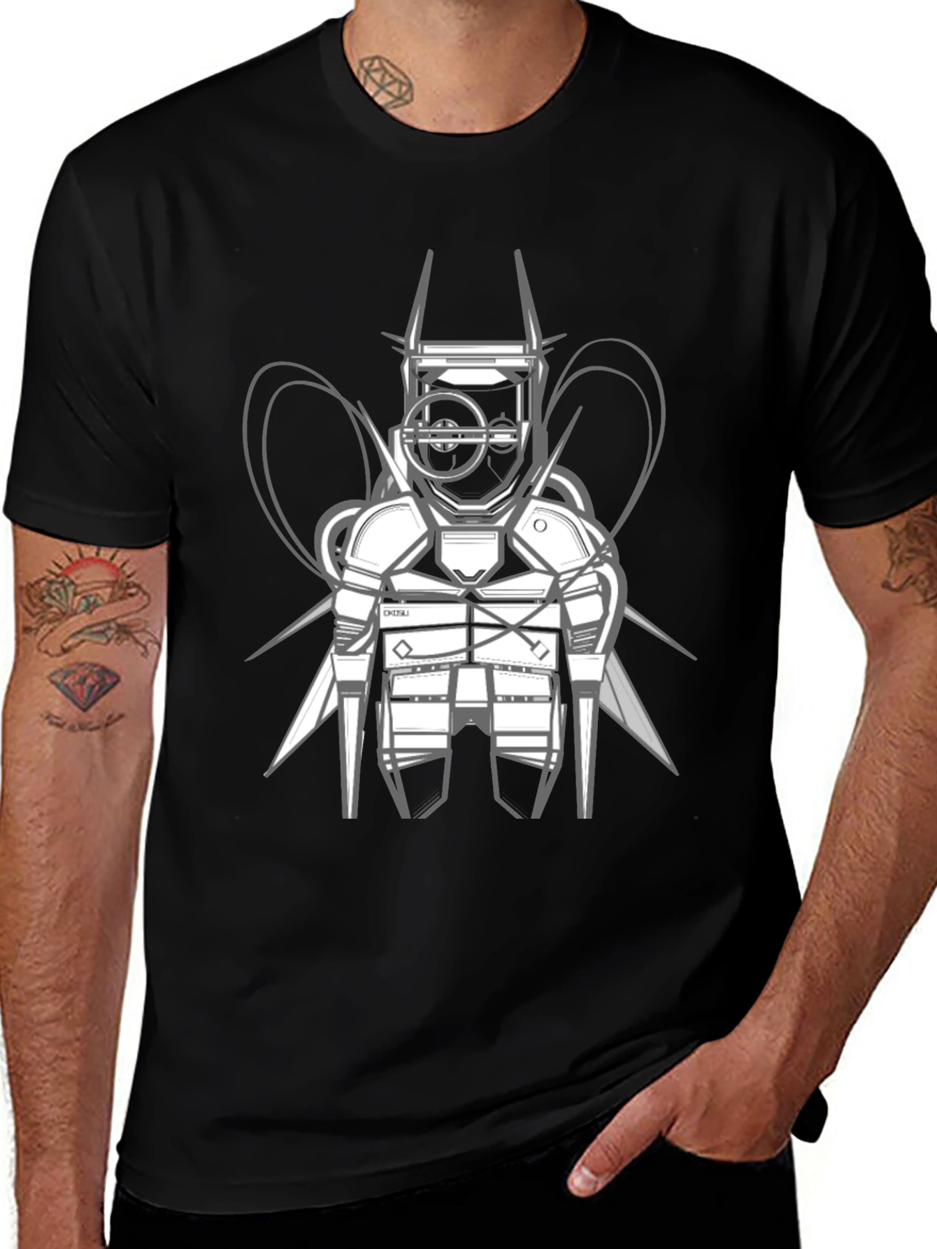 Abstract Robot Graphic Black T-Shirt