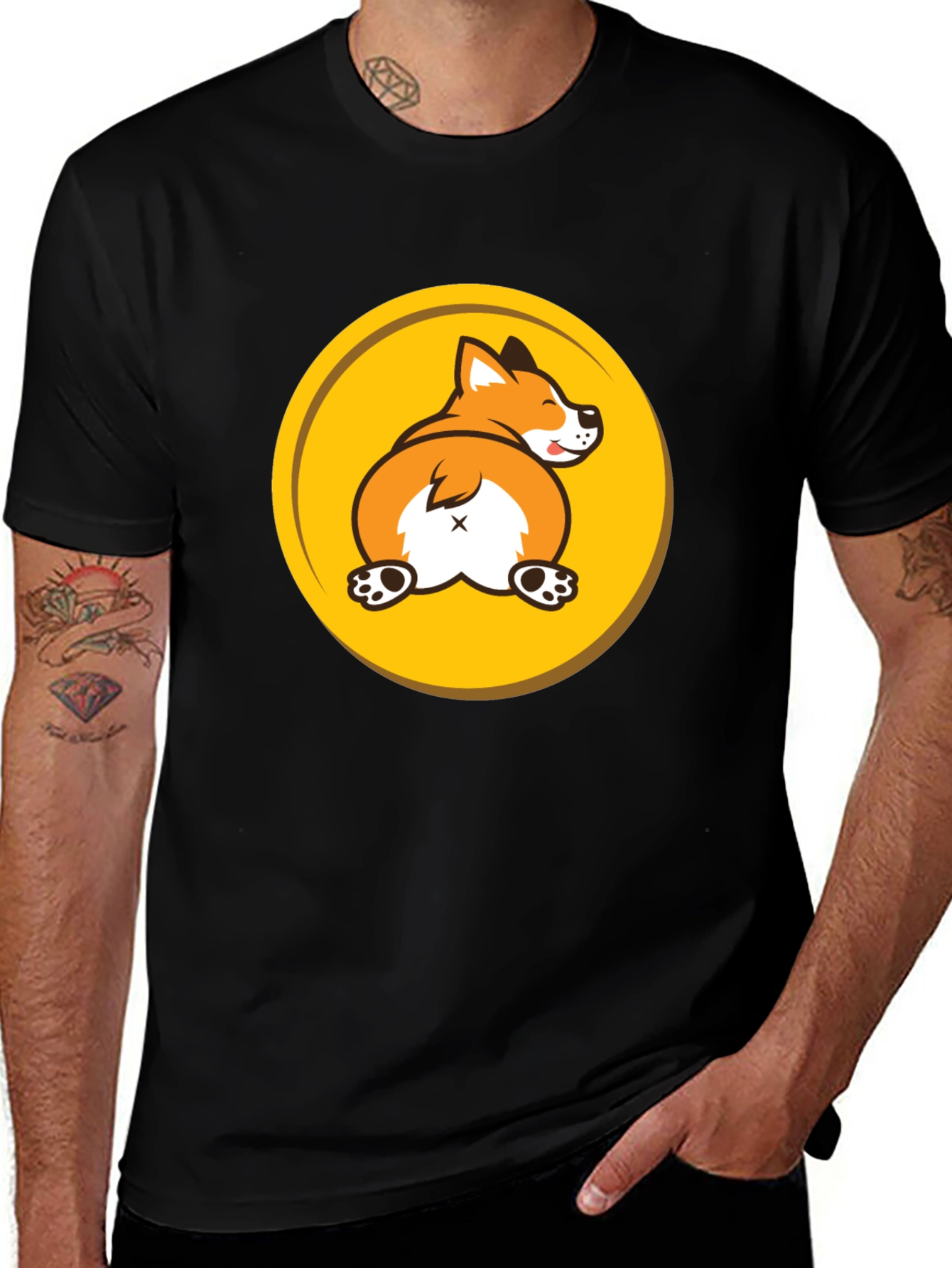 Variant 4 of Funny Corgi Butt T-Shirt - Unisex Black Tee