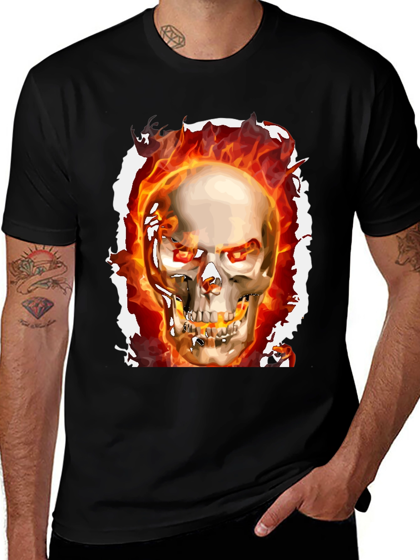 Variant 6 of Fiery Skull Graphic Tee - Rocker Style