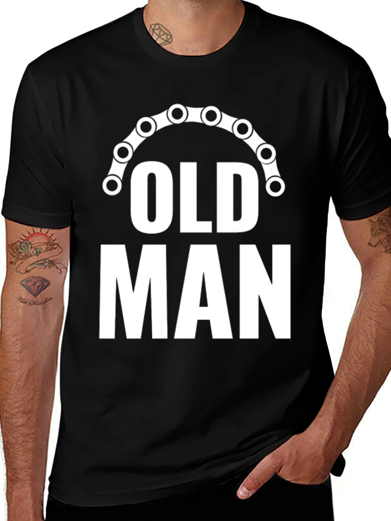 Variant 19 of Old Man Bike Chain Graphic Tee - Black Cotton T-Shirt