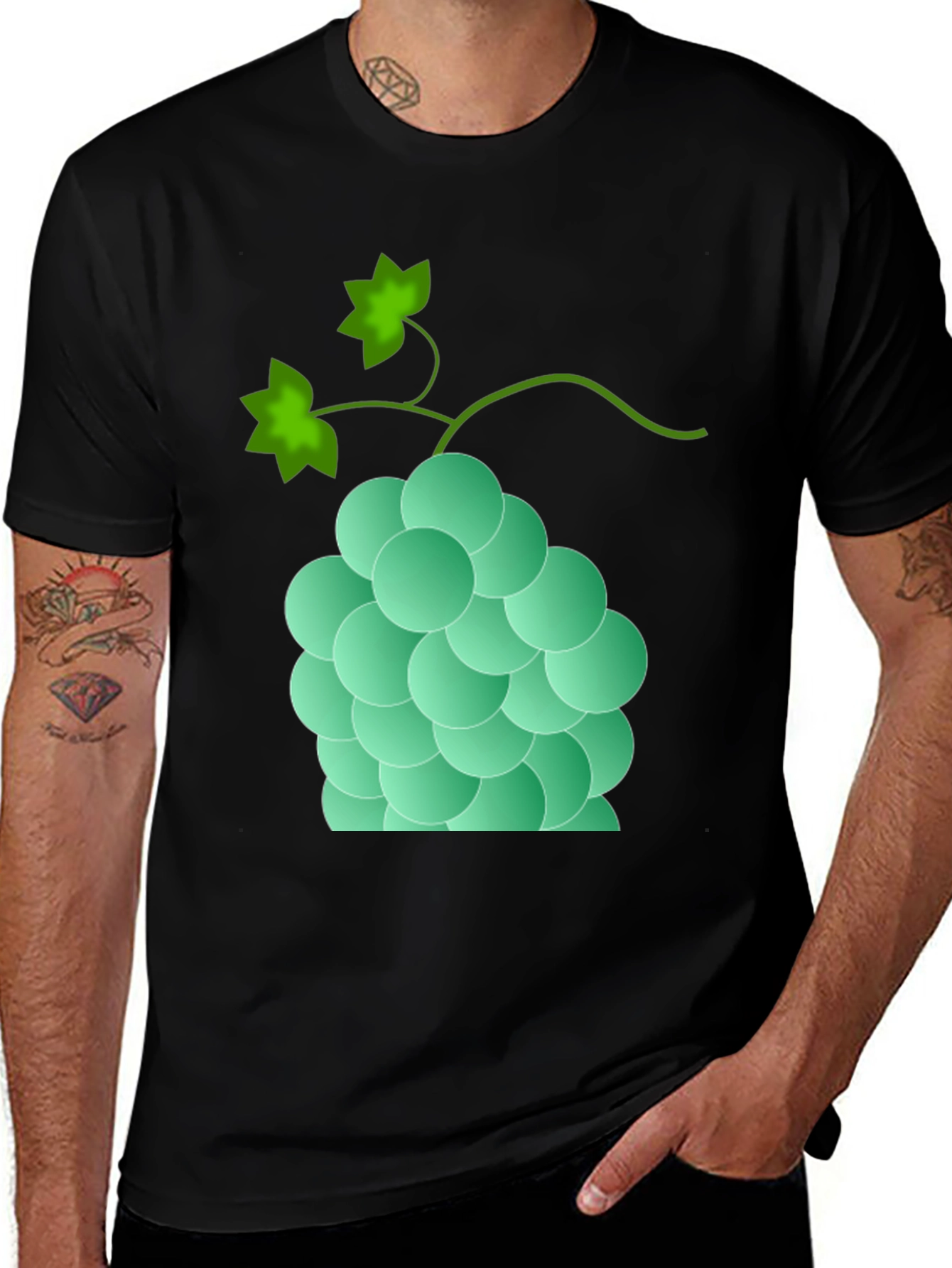 Variant 9 of Grapes Graphic Print Tee - Casual Black T-Shirt