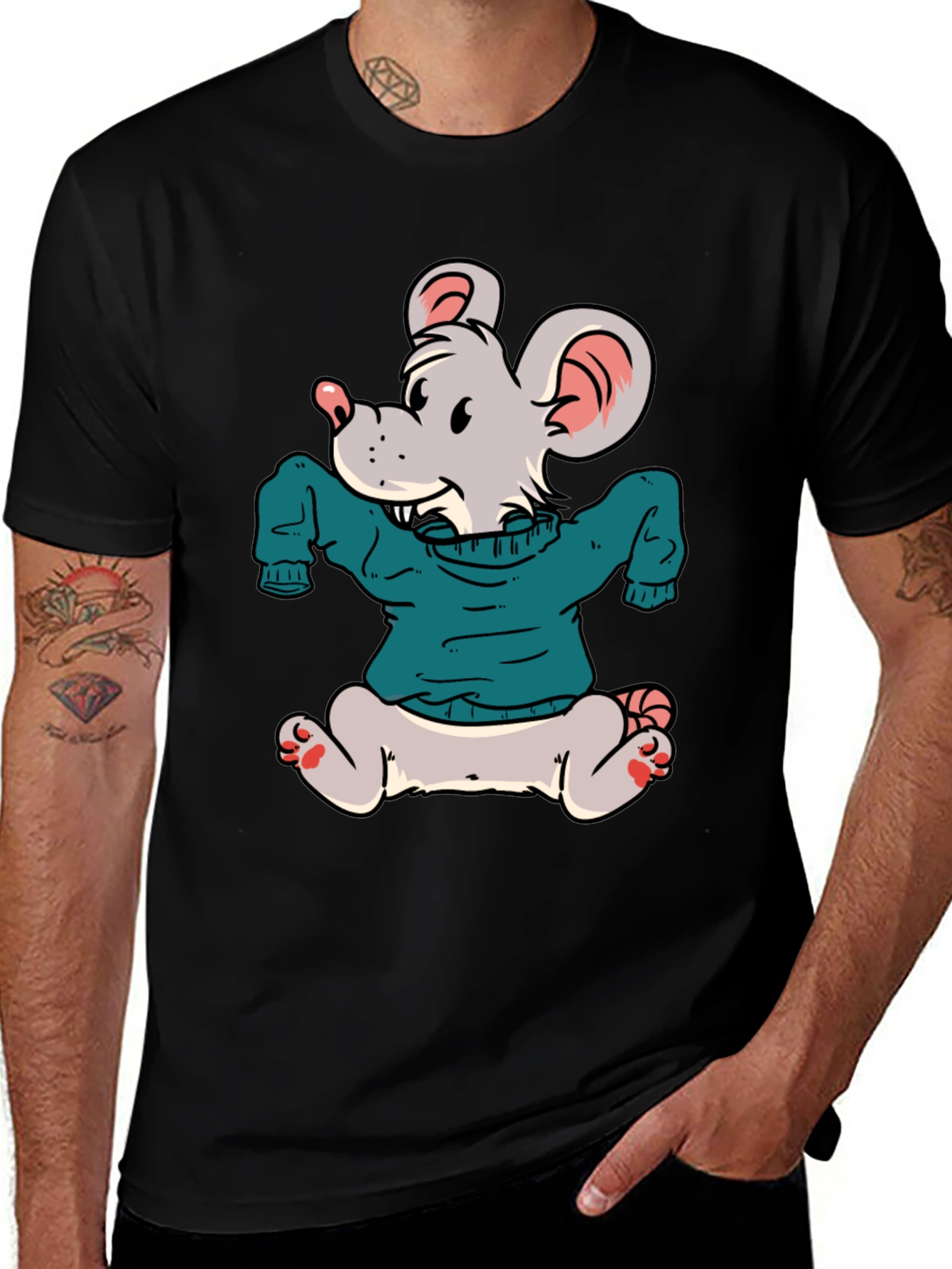 Variant 2 of Cartoon Mouse Wearing a Sweater T-Shirt