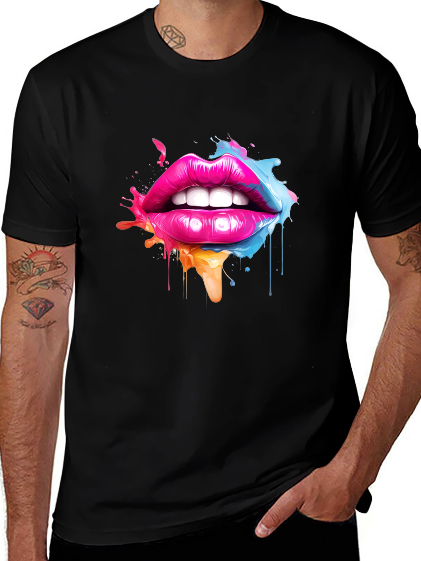 Variant 13 of Colorful Lips Graphic Tee - Unique Design