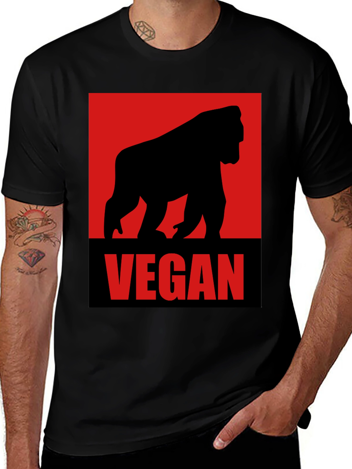 Variant 22 of Vegan Gorilla Graphic Tee - Black