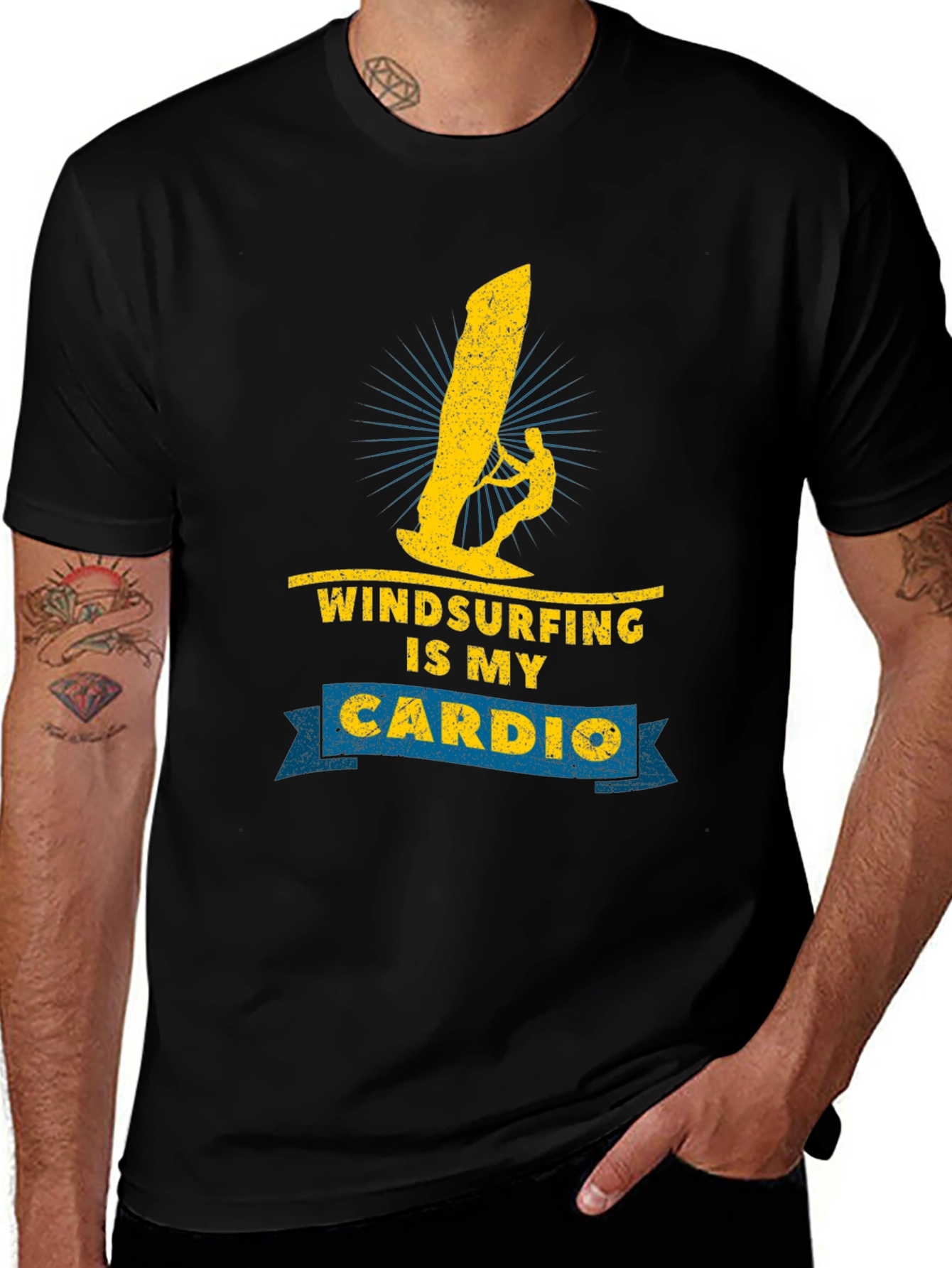 Variant 19 of Windsurfing is My Cardio Black T-Shirt