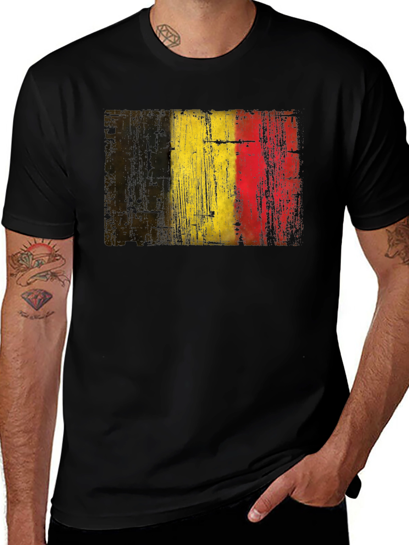 Variant 27 of Belgium Flag Distressed Black T-Shirt