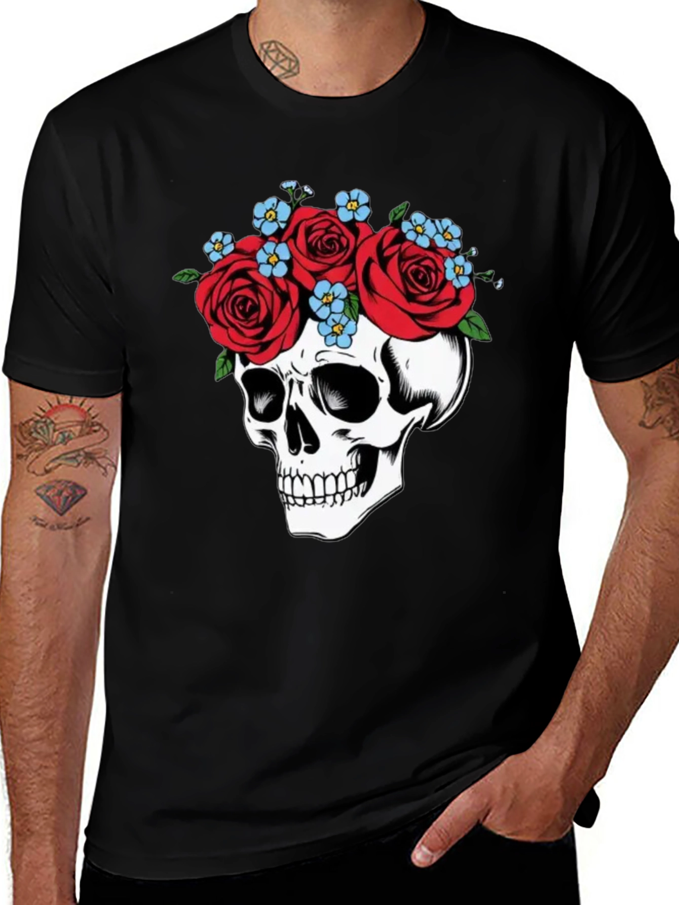Variant 11 of Skull with Roses Graphic T-Shirt