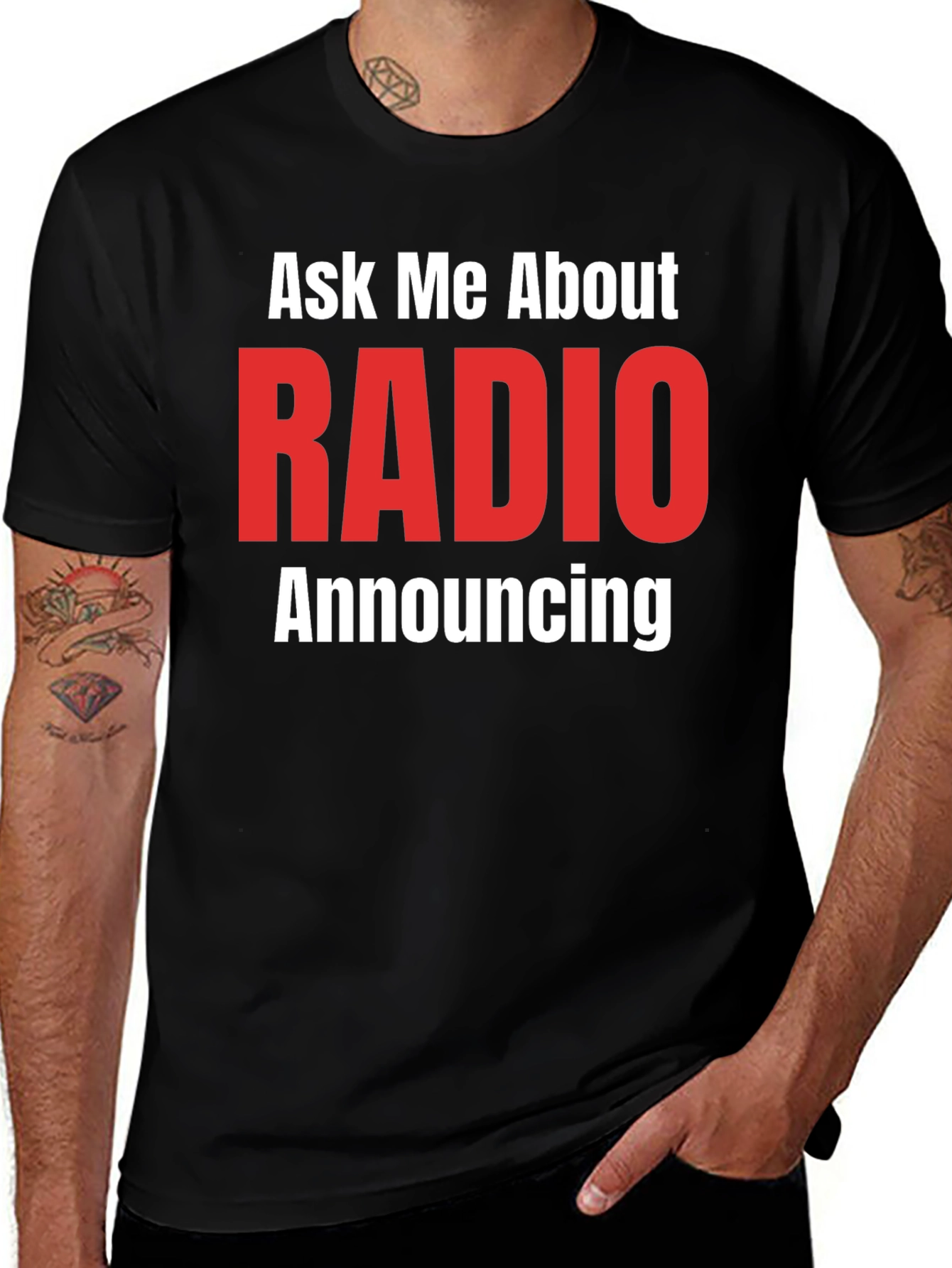 Variant 23 of Ask Me About RADIO Announcing Black T-Shirt