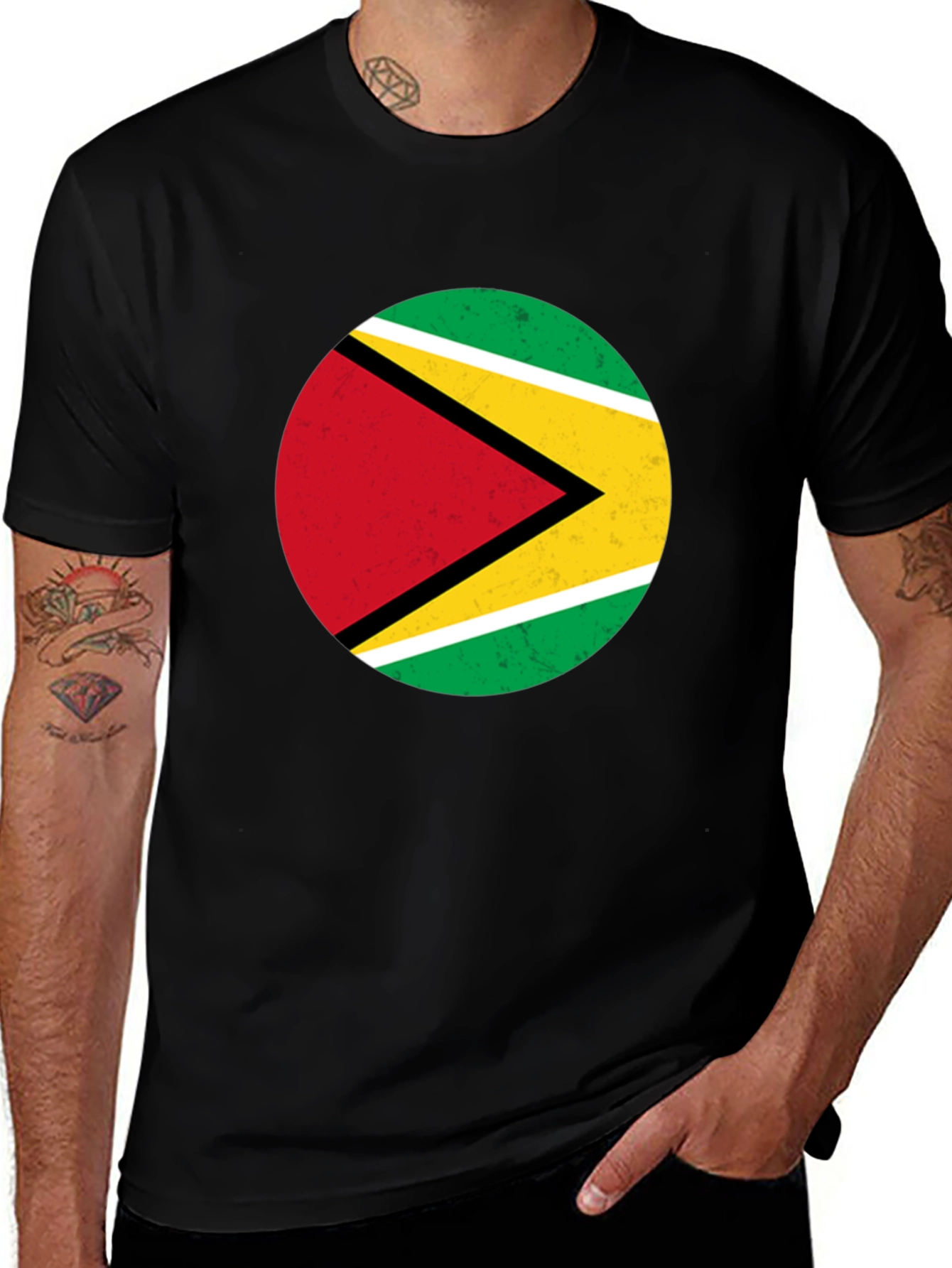 Guyana Flag Graphic Black T-Shirt