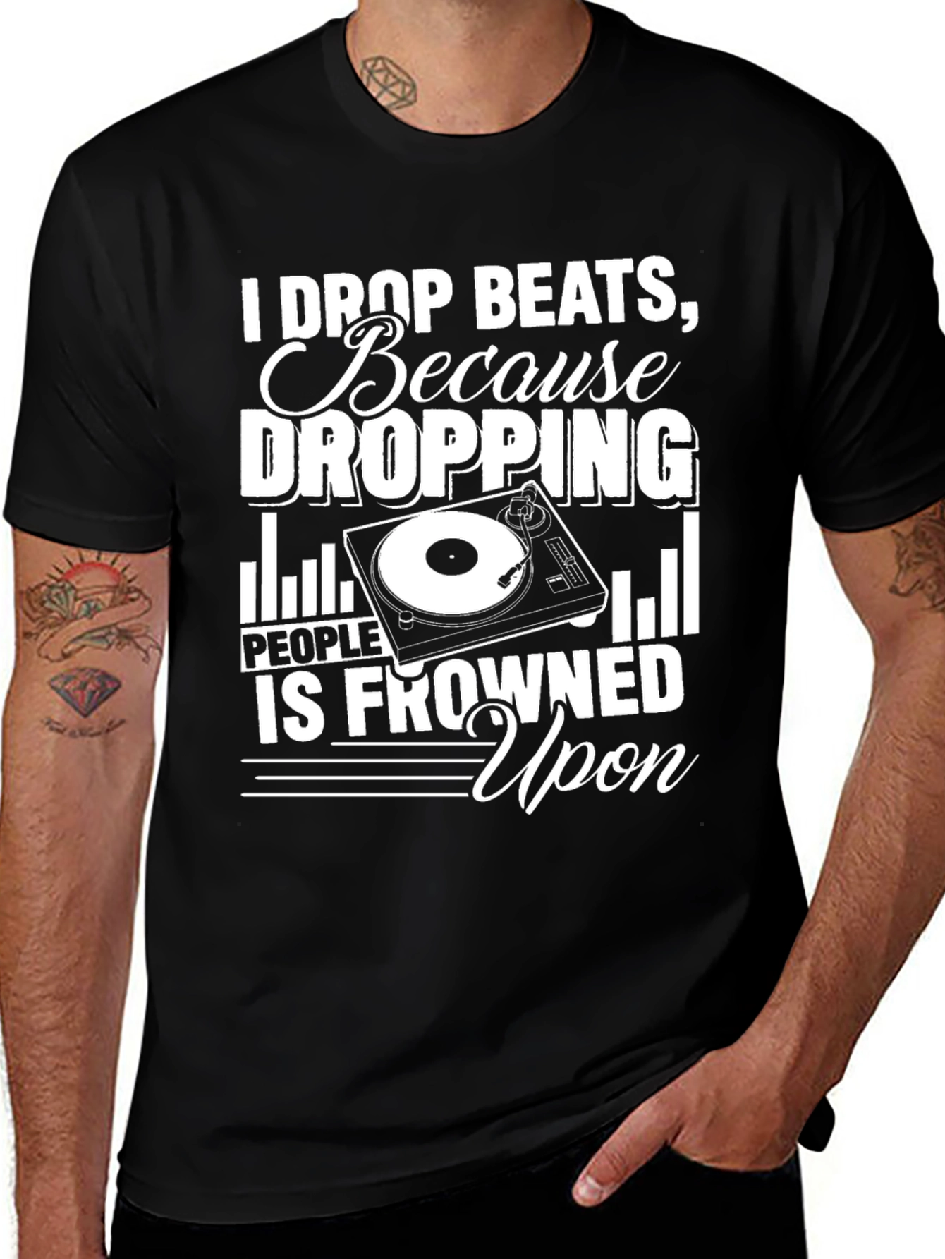 I Drop Beats Funny DJ Black T-Shirt