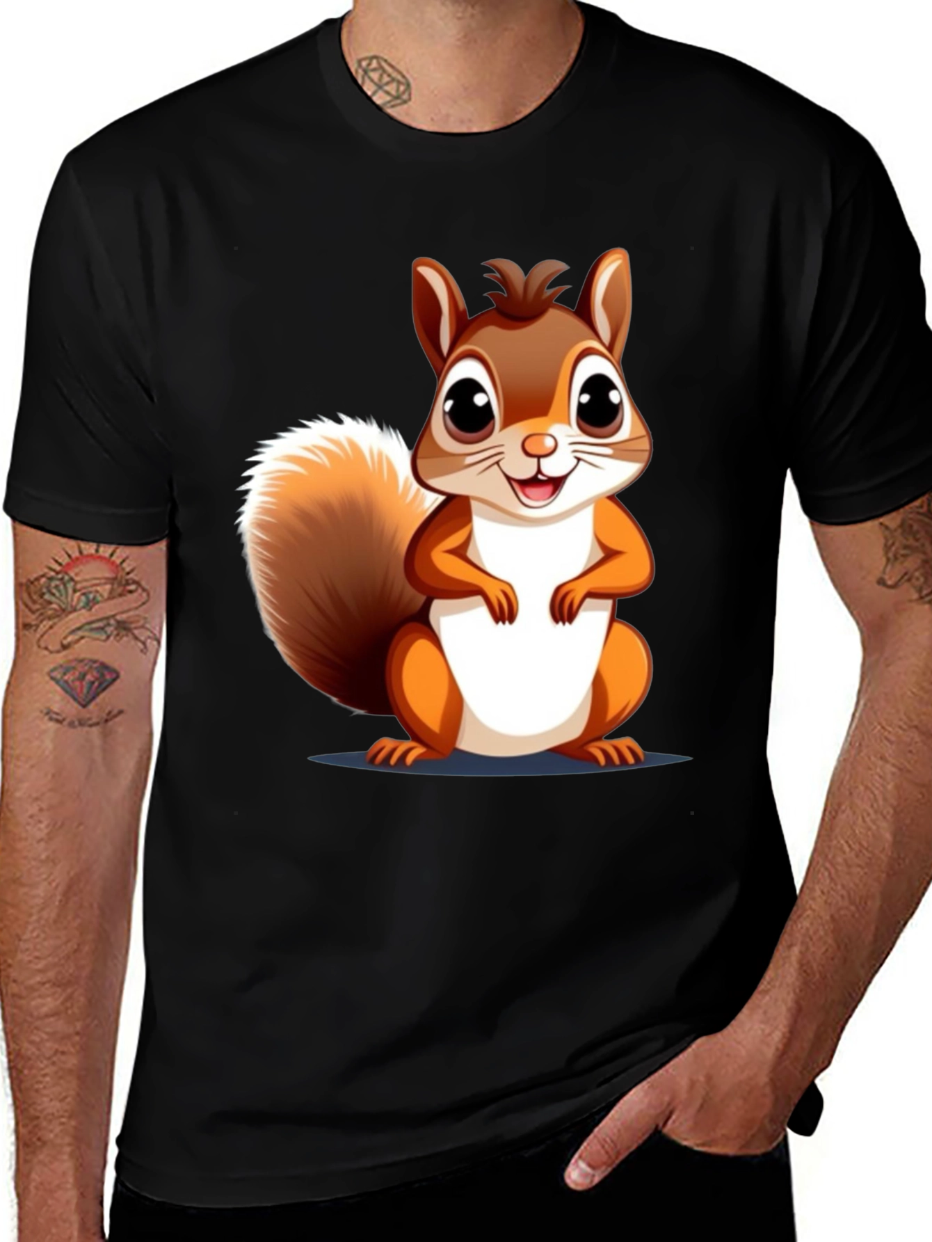 Variant 17 of Cute Squirrel Graphic T-Shirt - Unisex Black Tee