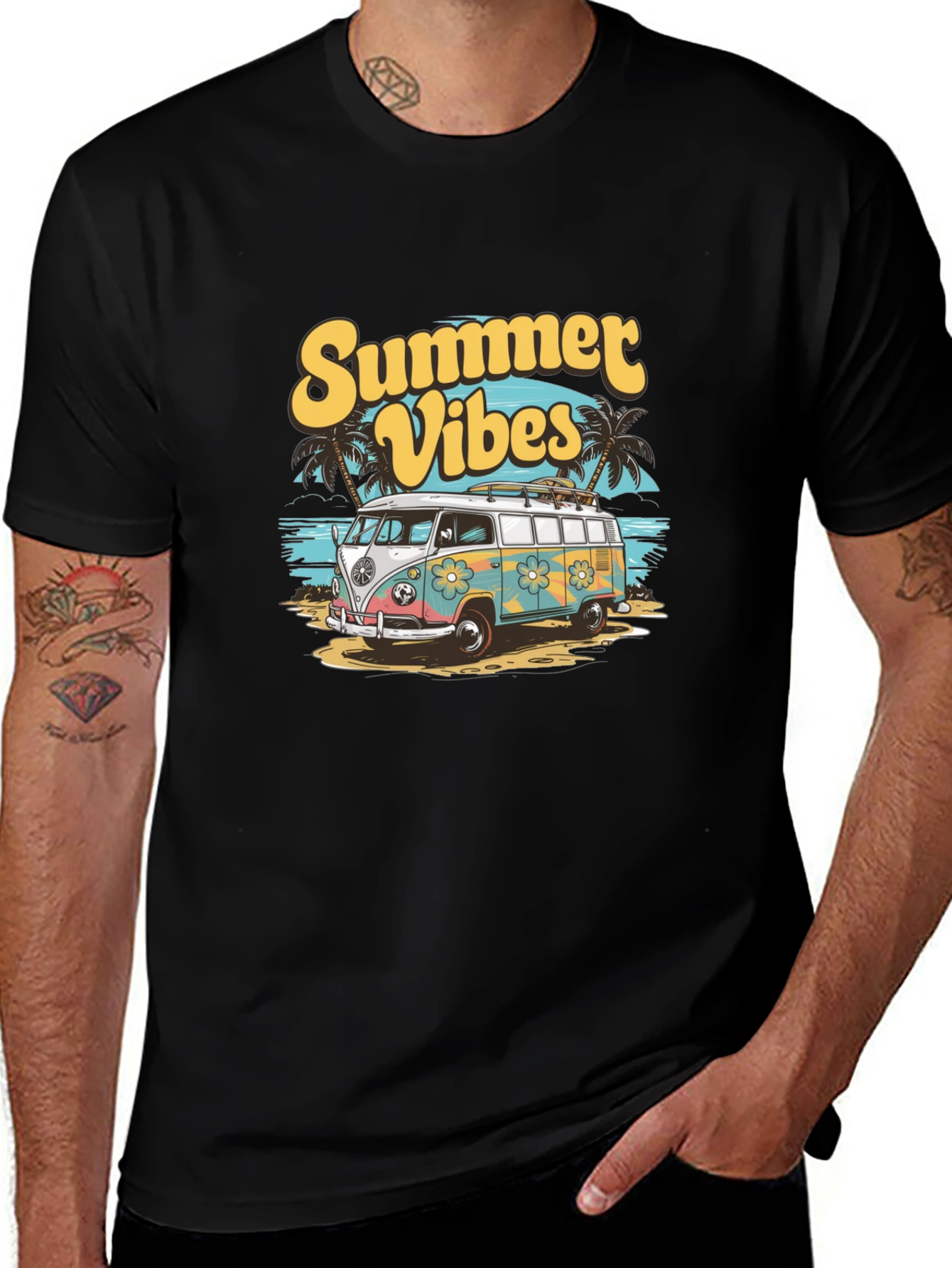 Summer Vibes Van Graphic Tee - Retro Beach Style